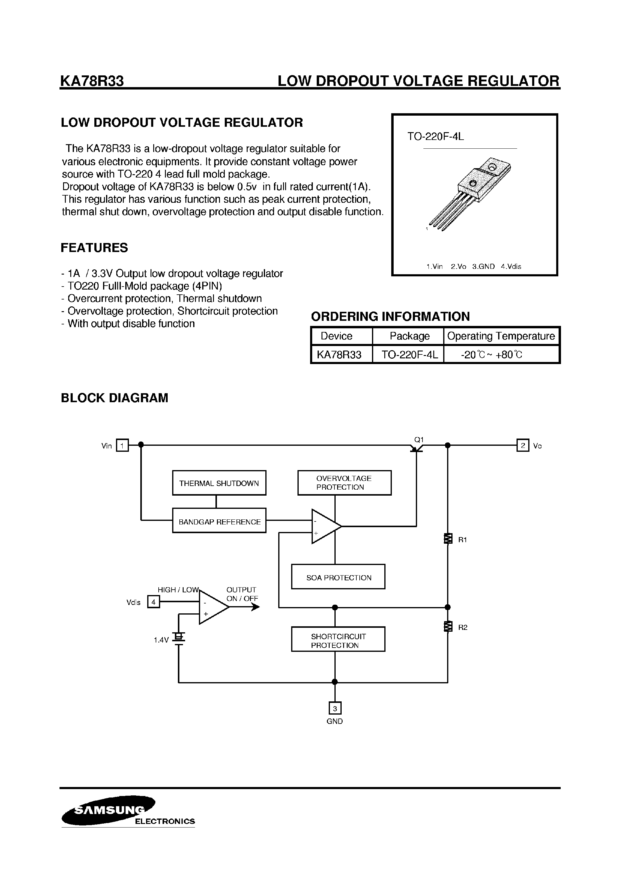 Ka78R05 характеристики: KA78R05 Fairchild Low Dropout Voltage Regulator Документ