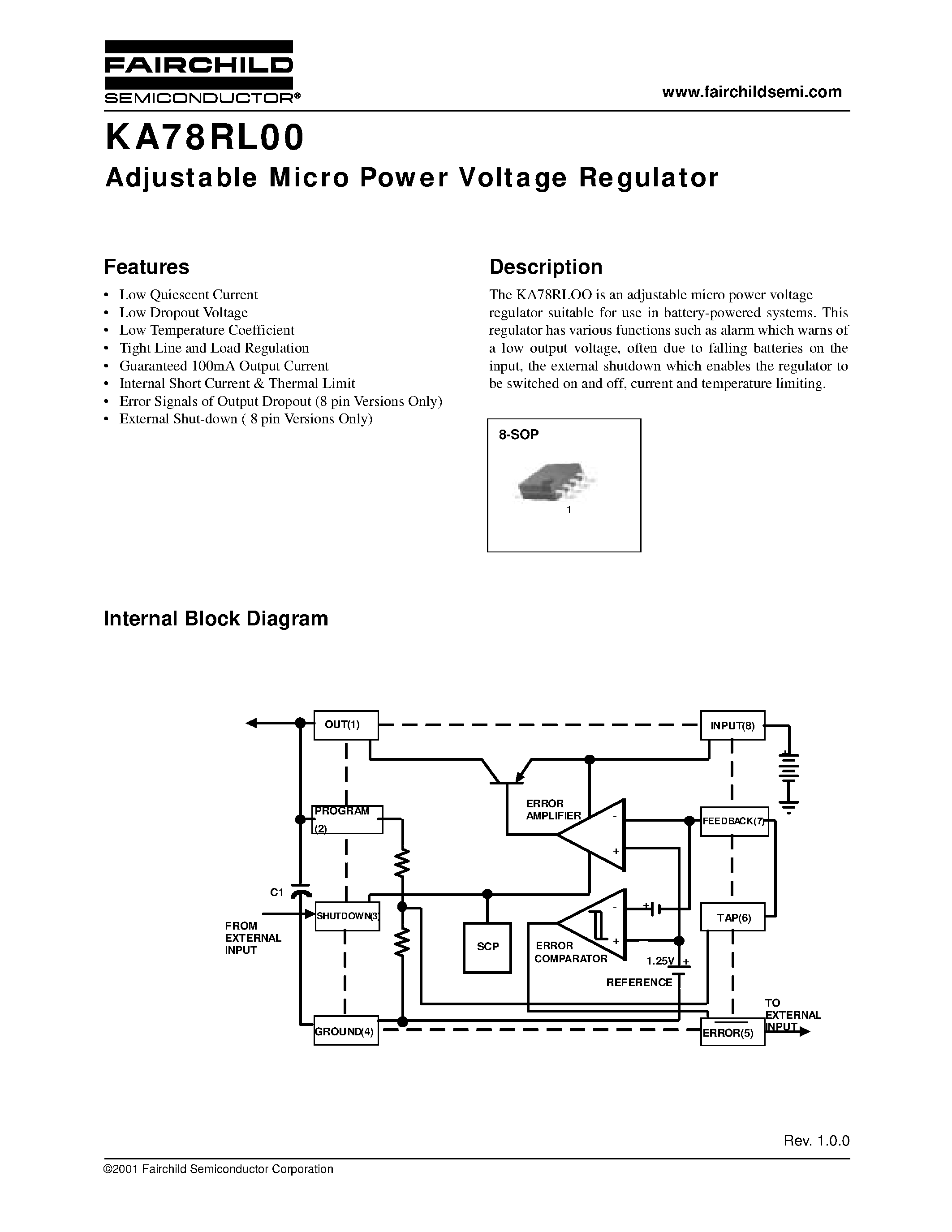 Datasheet KA78RL00 page 1 Datasheet KA78RL00 - Adjustable Micro Power Voltage Regulator page 1