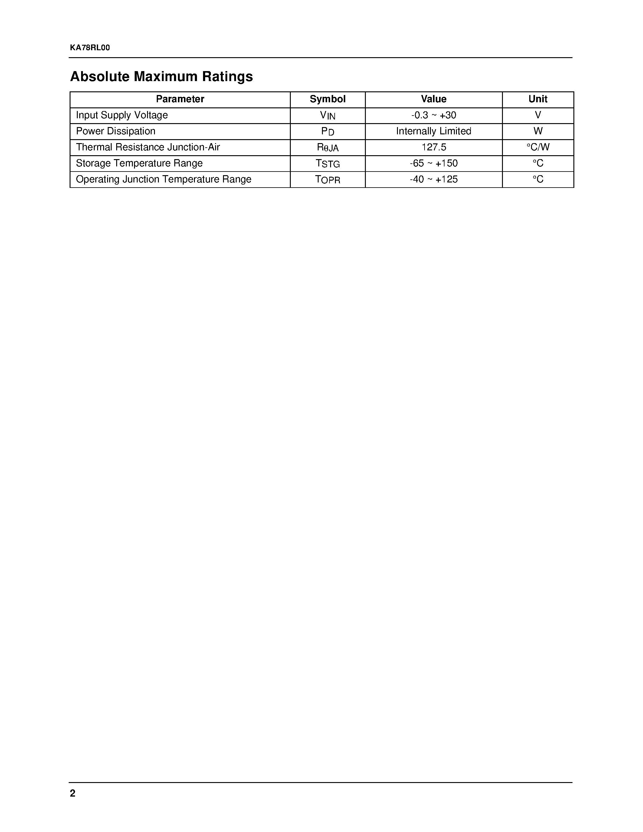 Datasheet KA78RL00 page 2 Datasheet KA78RL00 - Adjustable Micro Power Voltage Regulator page 2