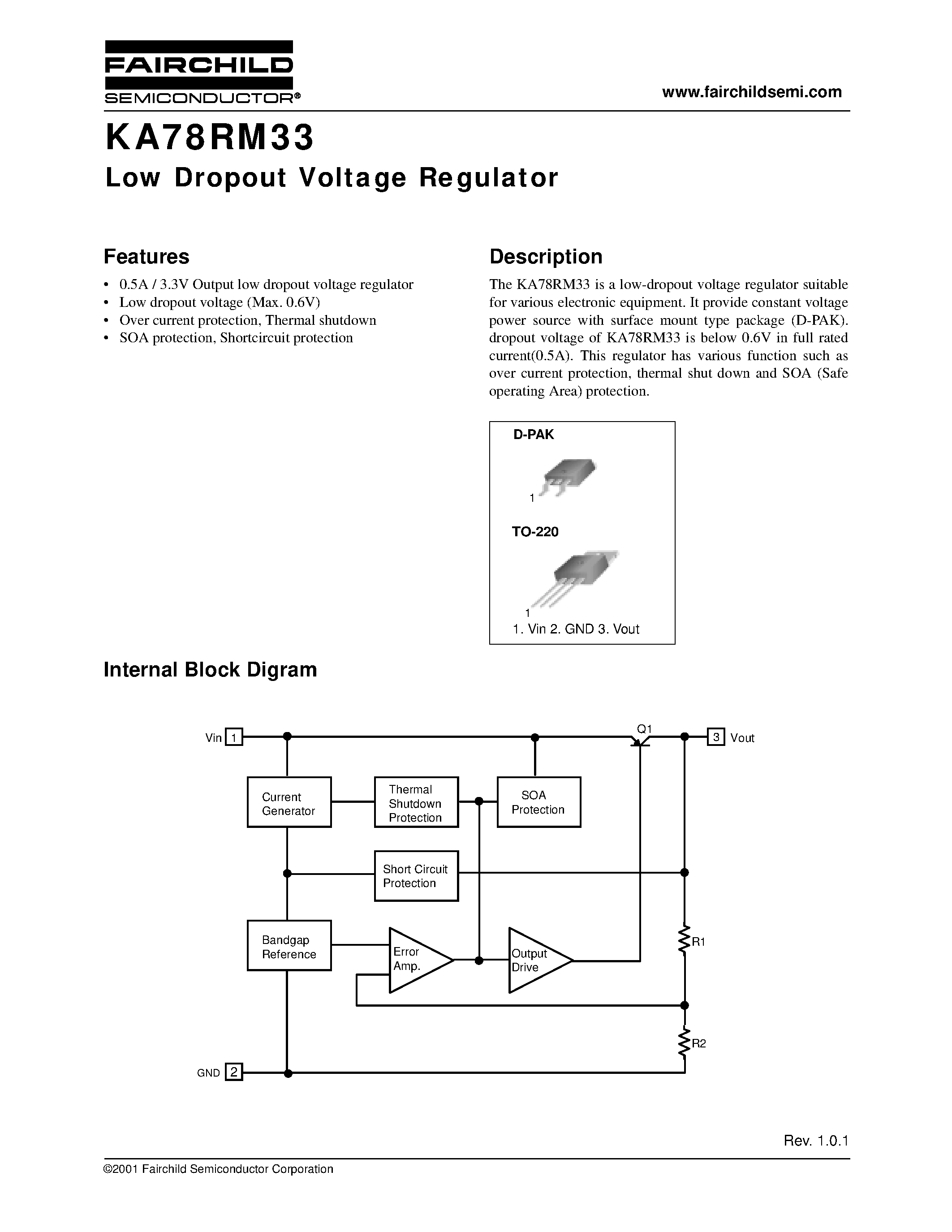 Datasheet KA78RM33D page 1 Datasheet KA78RM33D - Low Dropout Voltage Regulator page 1