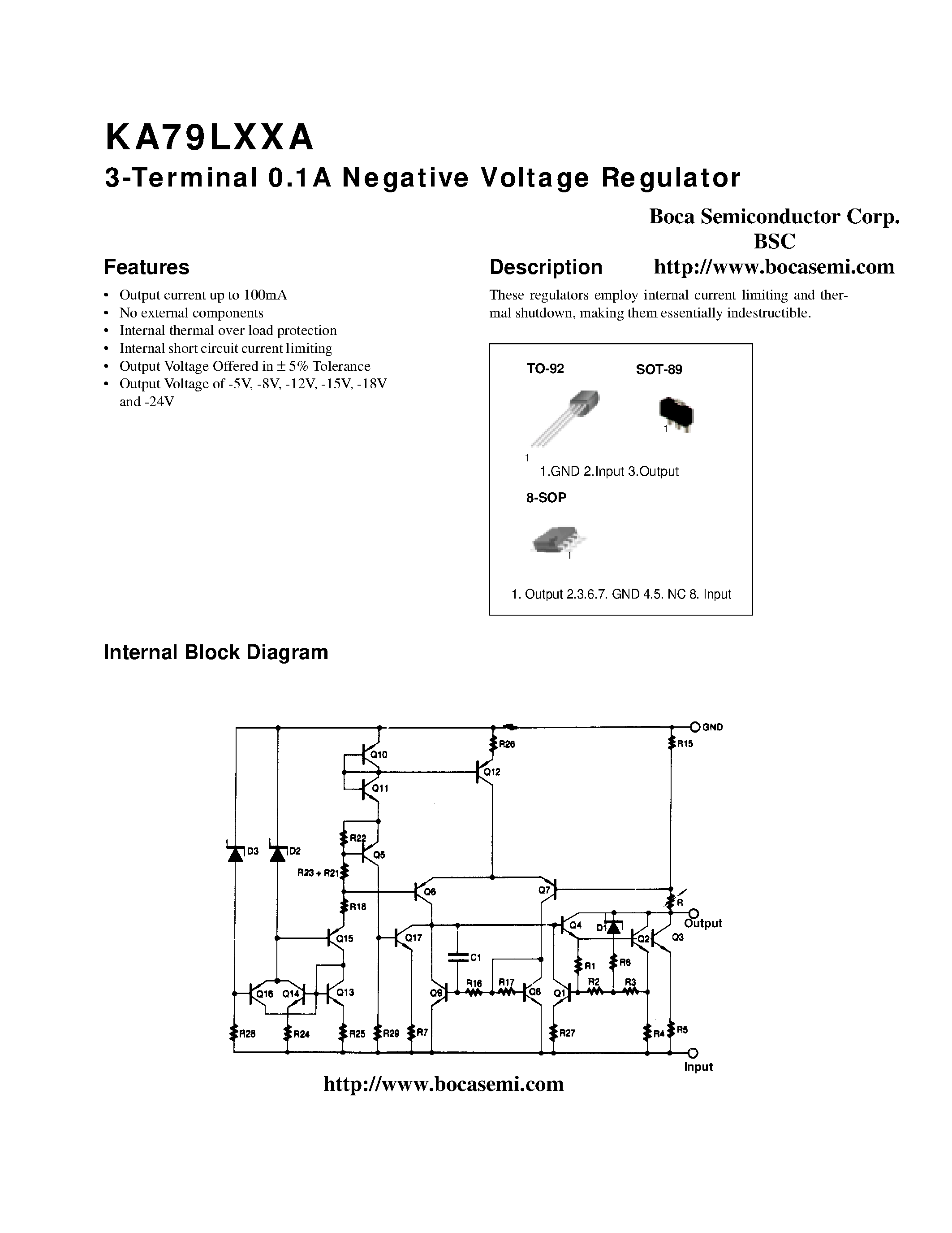 Даташит на микросхему KA79LXXA страница 1 Даташит KA79LXXA - 3-TERMINAL 0.1A NEGATIVE VOLTAGE REGULATOR страница 1