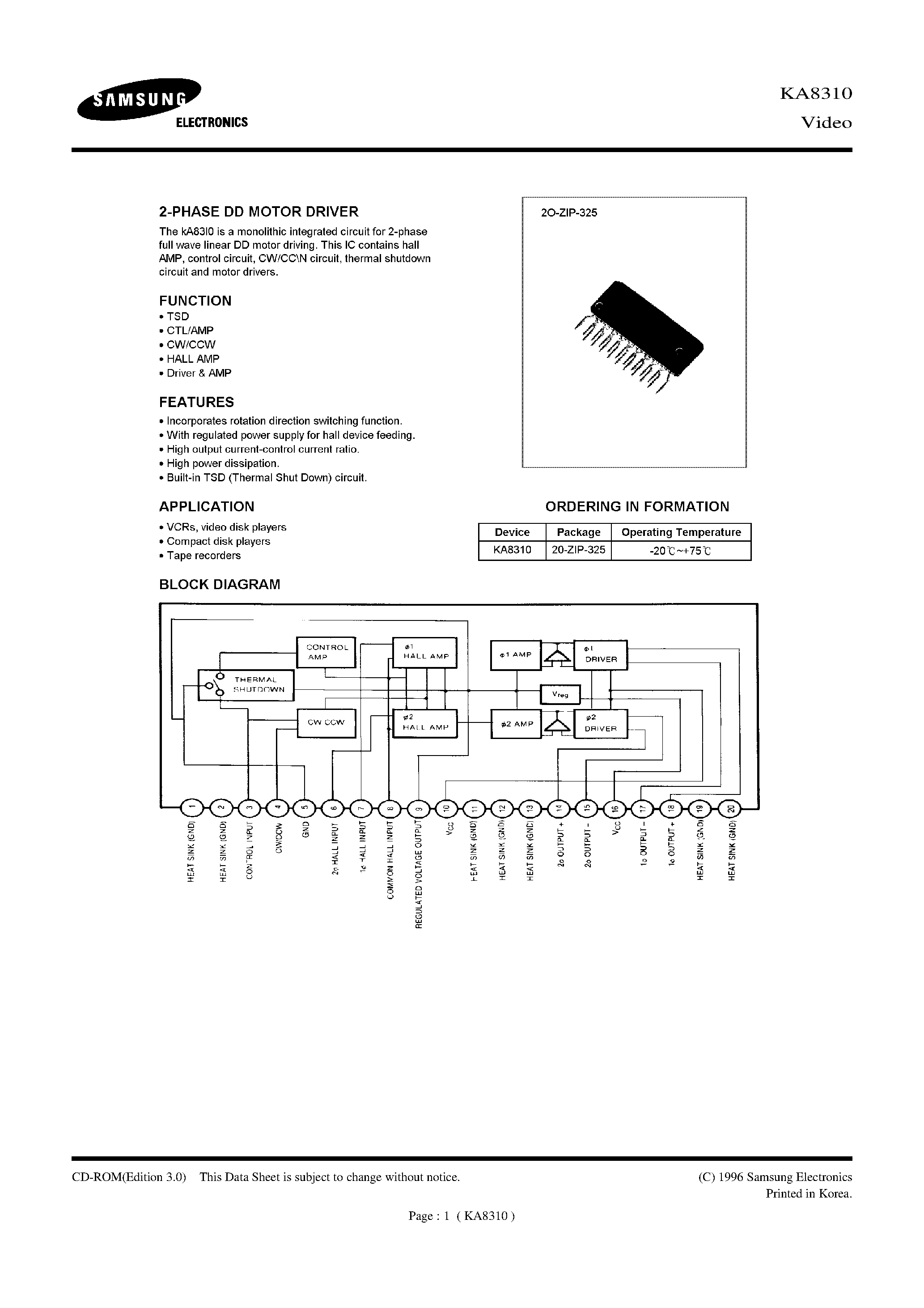 Datasheet KA8310 page 1 Datasheet KA8310 - 2-PHASE DD MOTOR DRIVER page 1