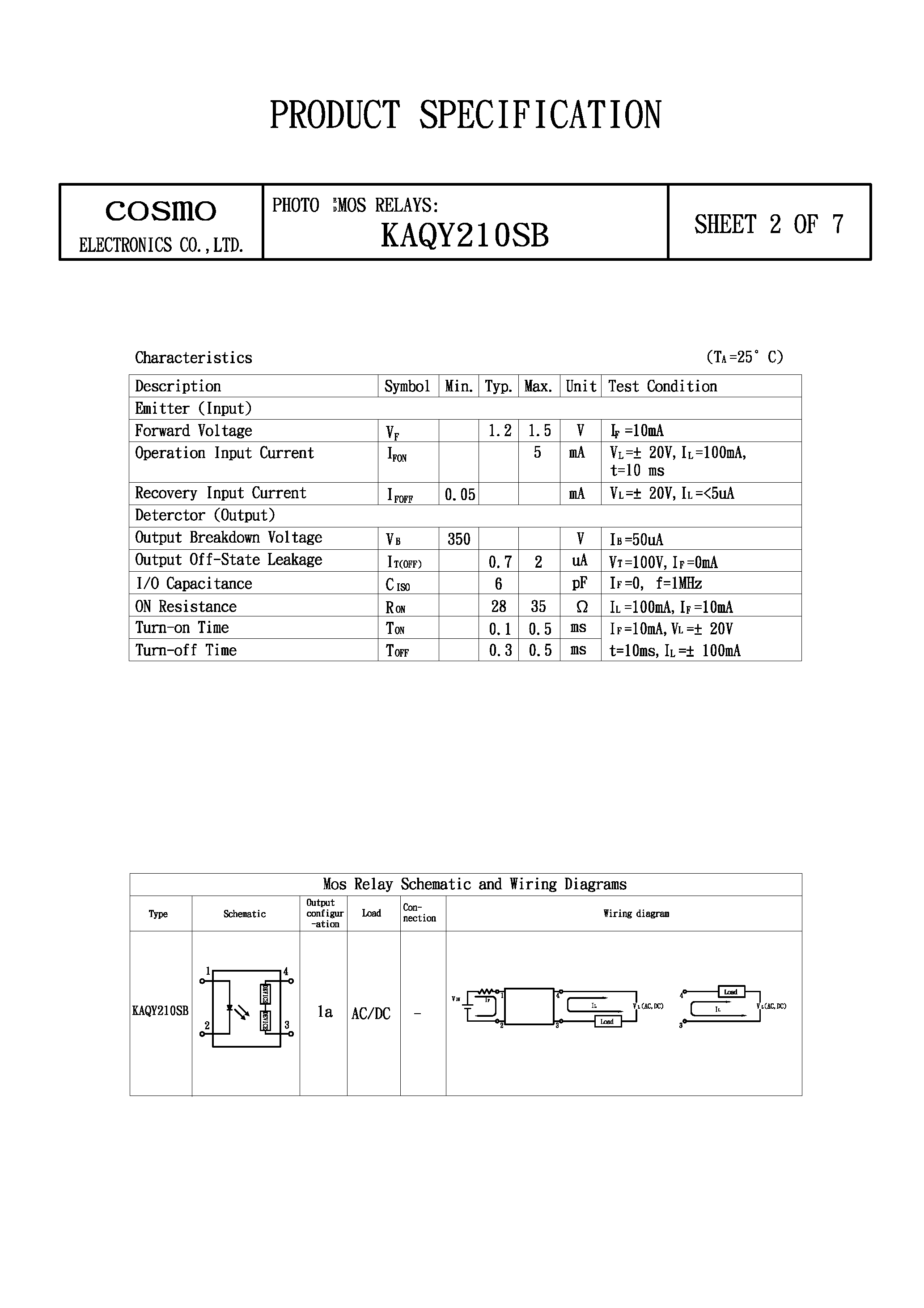 Datasheet KAQY210SB - PHOTO MOS RELAYS page 2