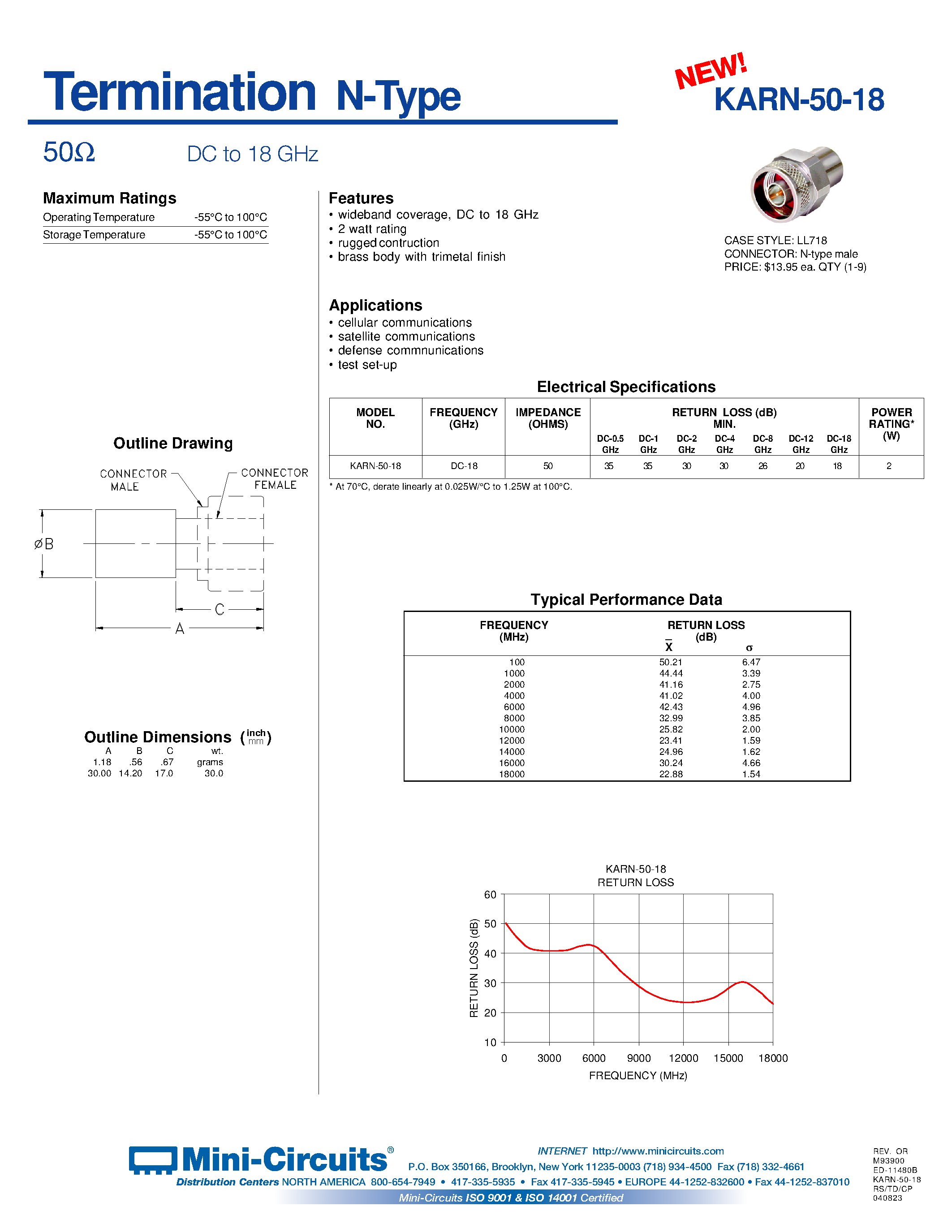 Datasheet KARN-50-18 - Termination N-Type 50 DC to 18 GHz page 1