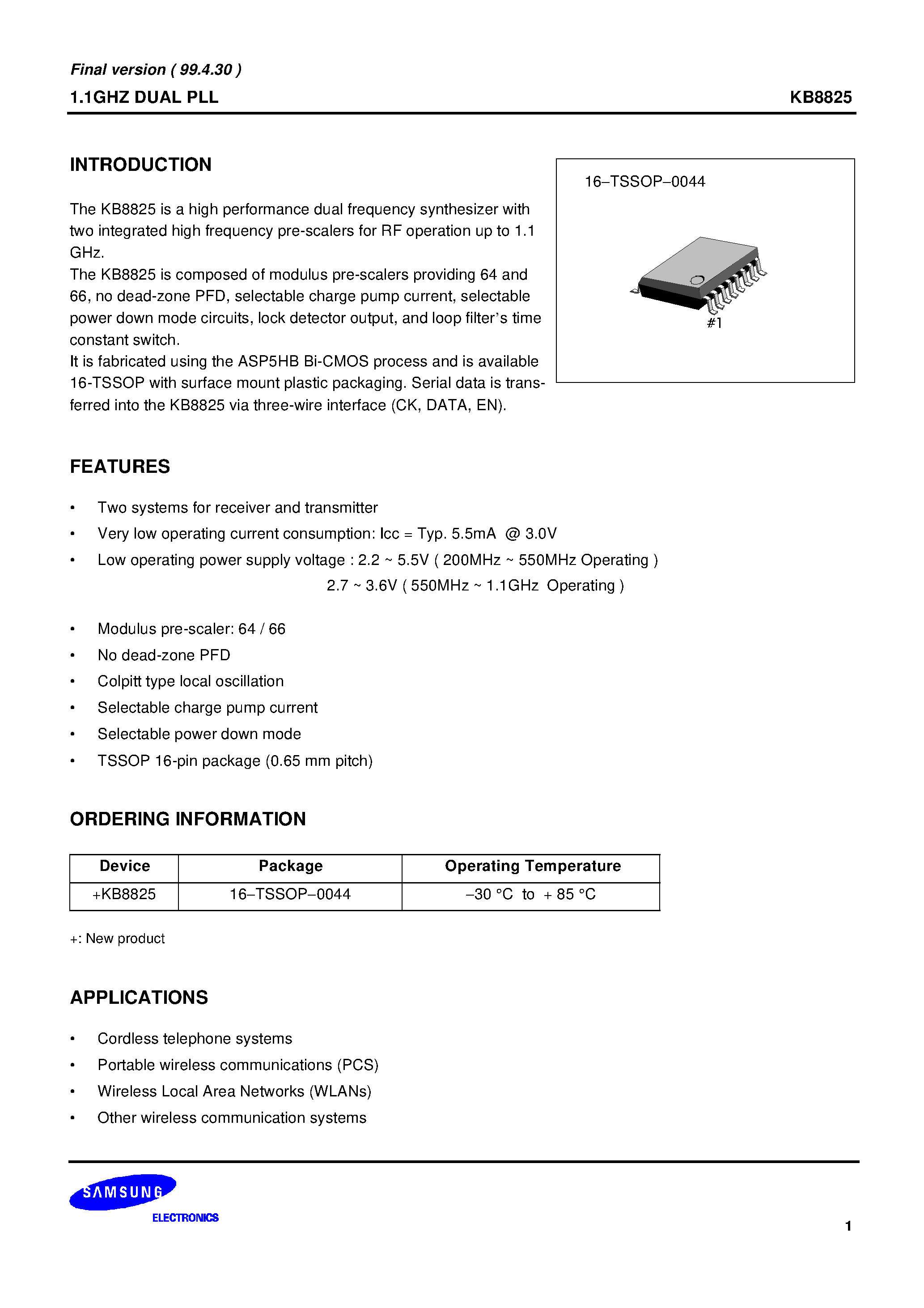Даташит KB8825 - 1.1GHZ DUAL PLL страница 1