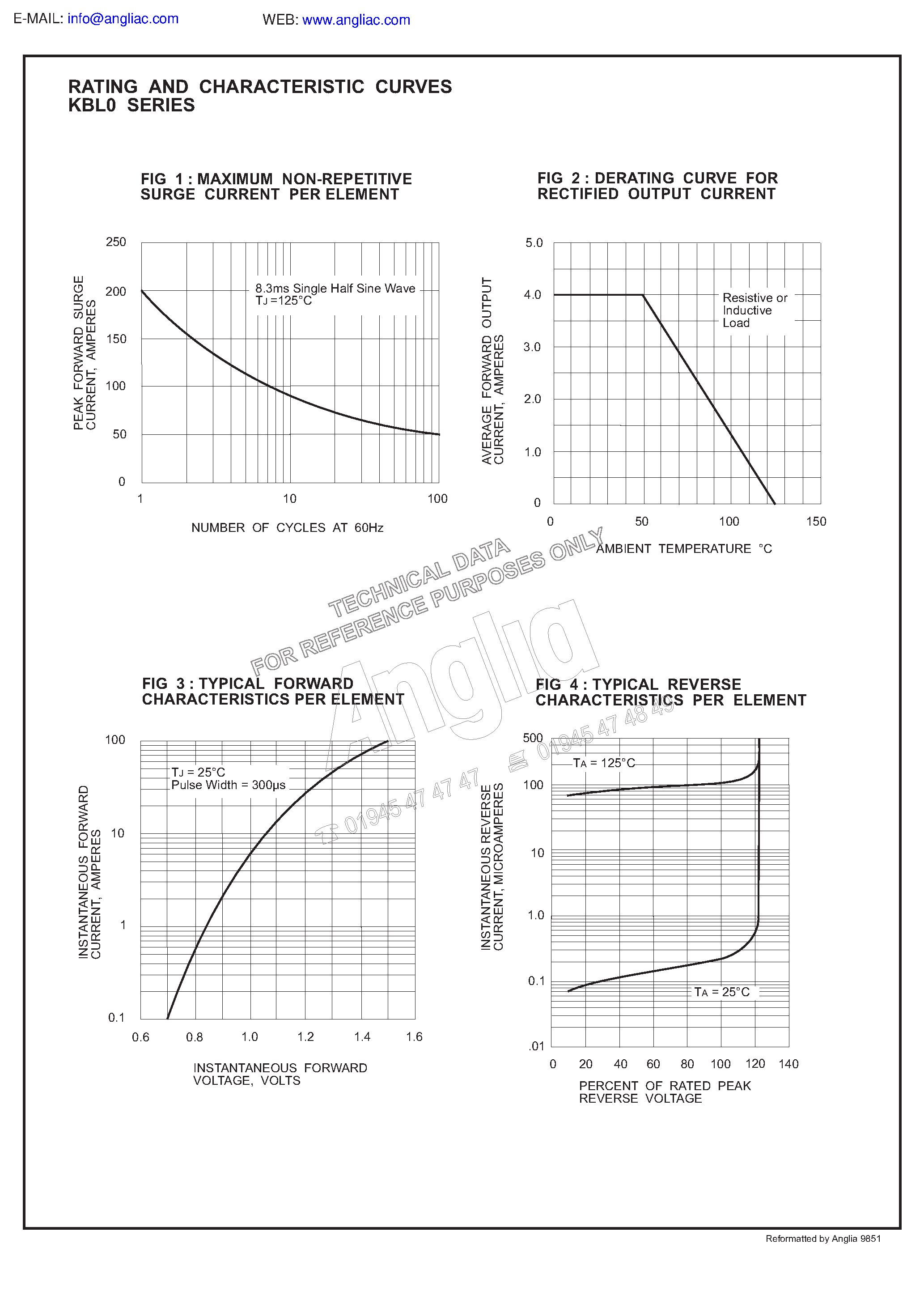 Datasheet KBL08 page 2 Datasheet KBL08 - 4.0 AMPERE SINGLE-PHASE SILICON BRIDGE RECTIFIER page 2