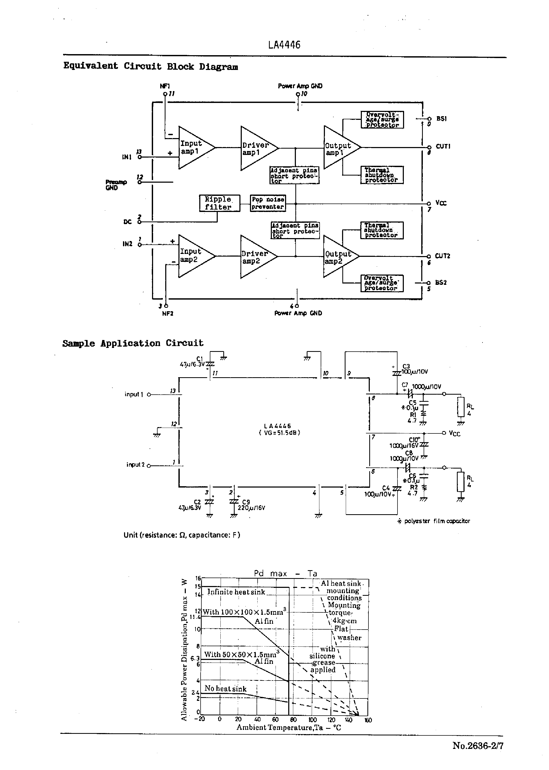 Datasheet LA4446 - 5.5W 2-Channel AF Power Amp page 2