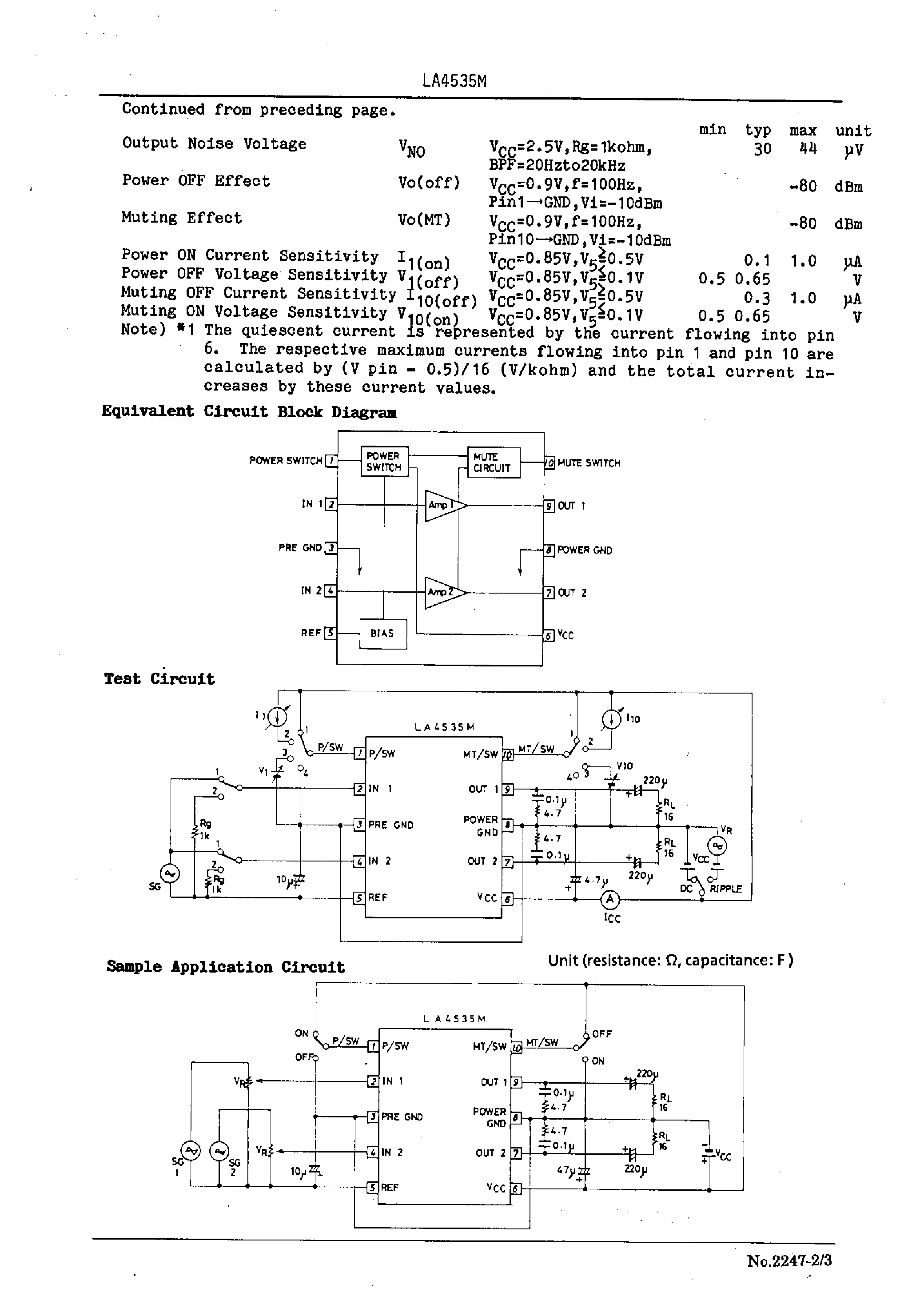 Даташит LA4535M - Power Amp For 1.5V Headphone Stereo страница 2