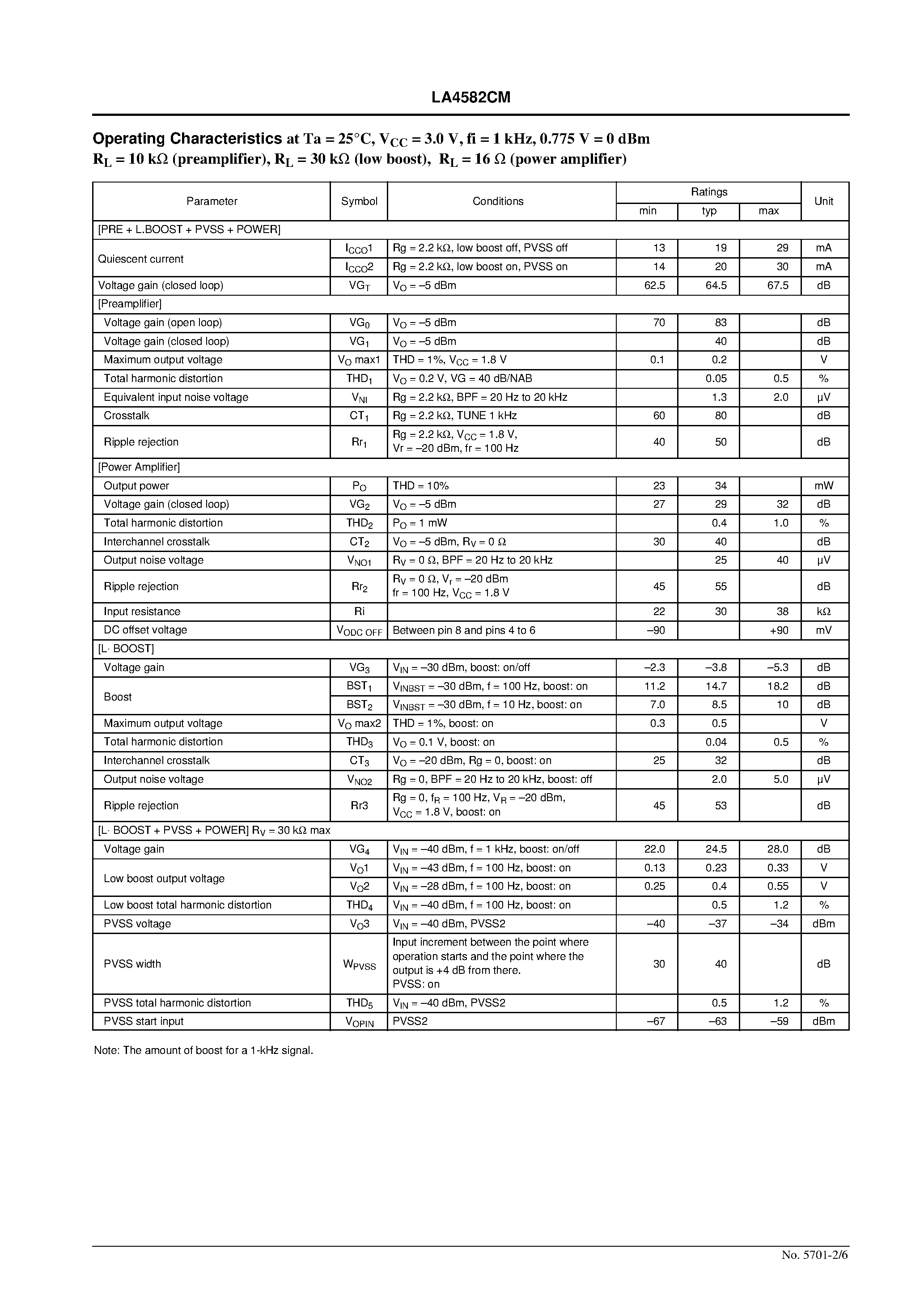 Datasheet LA4582 page 2 Datasheet LA4582 - Pre Power Amplifier for 3-V Headphone Stereo Systems page 2
