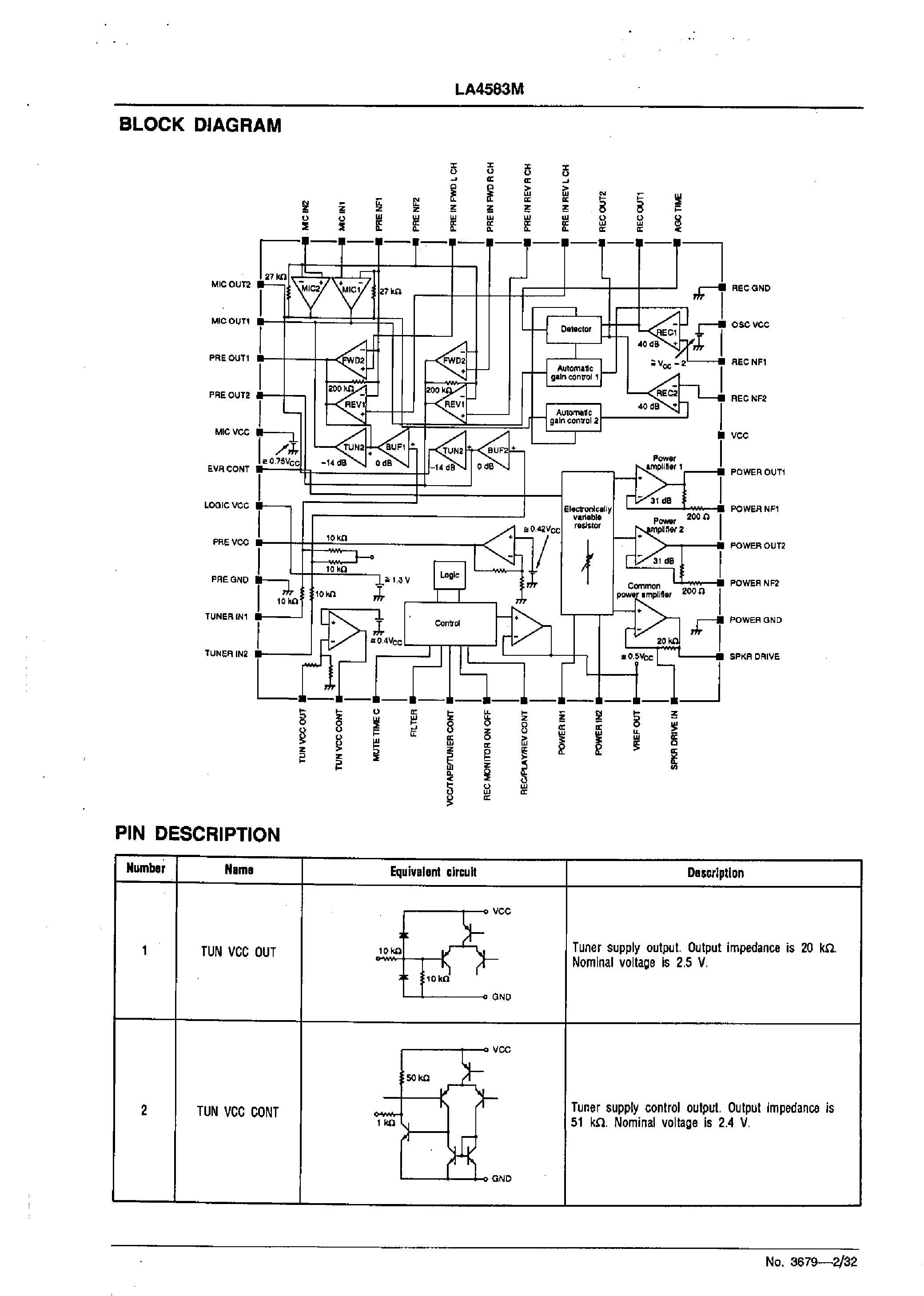 Даташит LA4583M - Compact Cassette Stereo Recording and Playback System страница 2