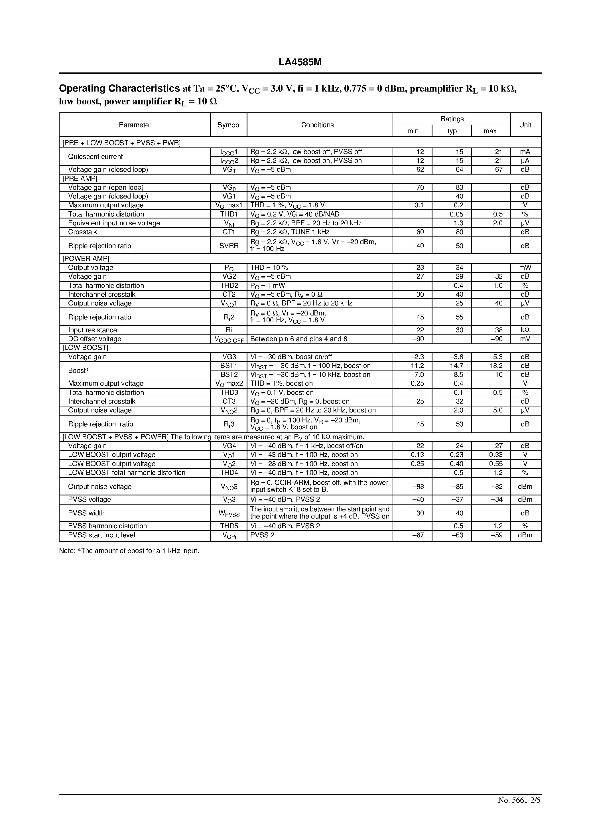 Datasheet LA4585M page 2 Datasheet LA4585M - 3-V Preamplifier Power Amplifier for Headphone Stereo Products page 2