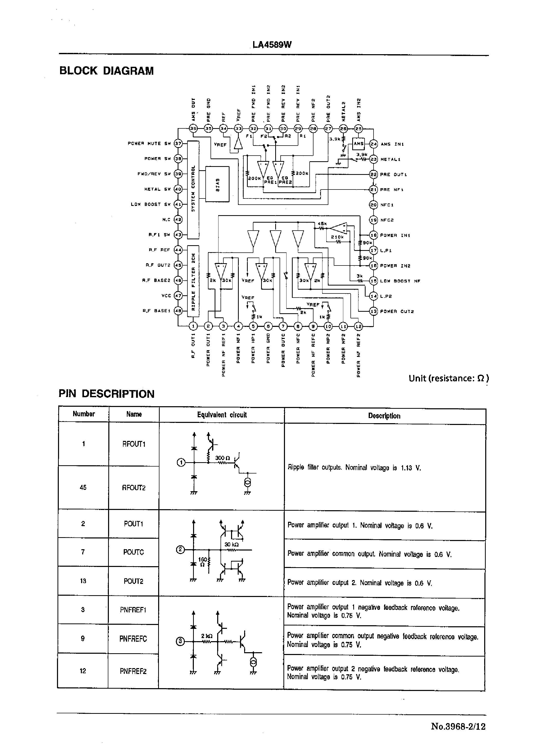 Даташит LA4589 - 1.5V Stereo Headphone Preamplifier and Power Amplifier страница 2