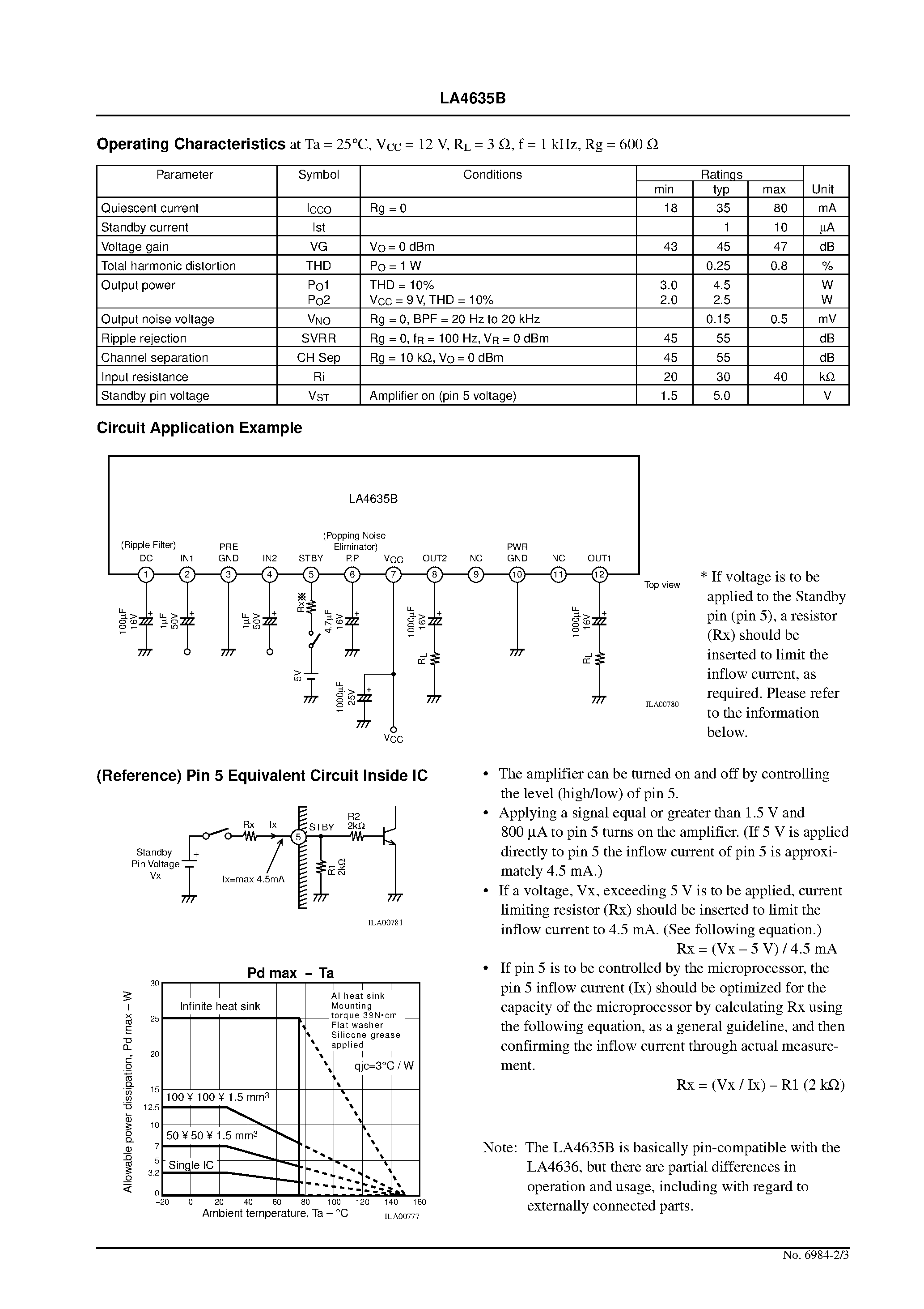 Datasheet LA4635B - 2-Channel BTL AF Power Amplifier page 2