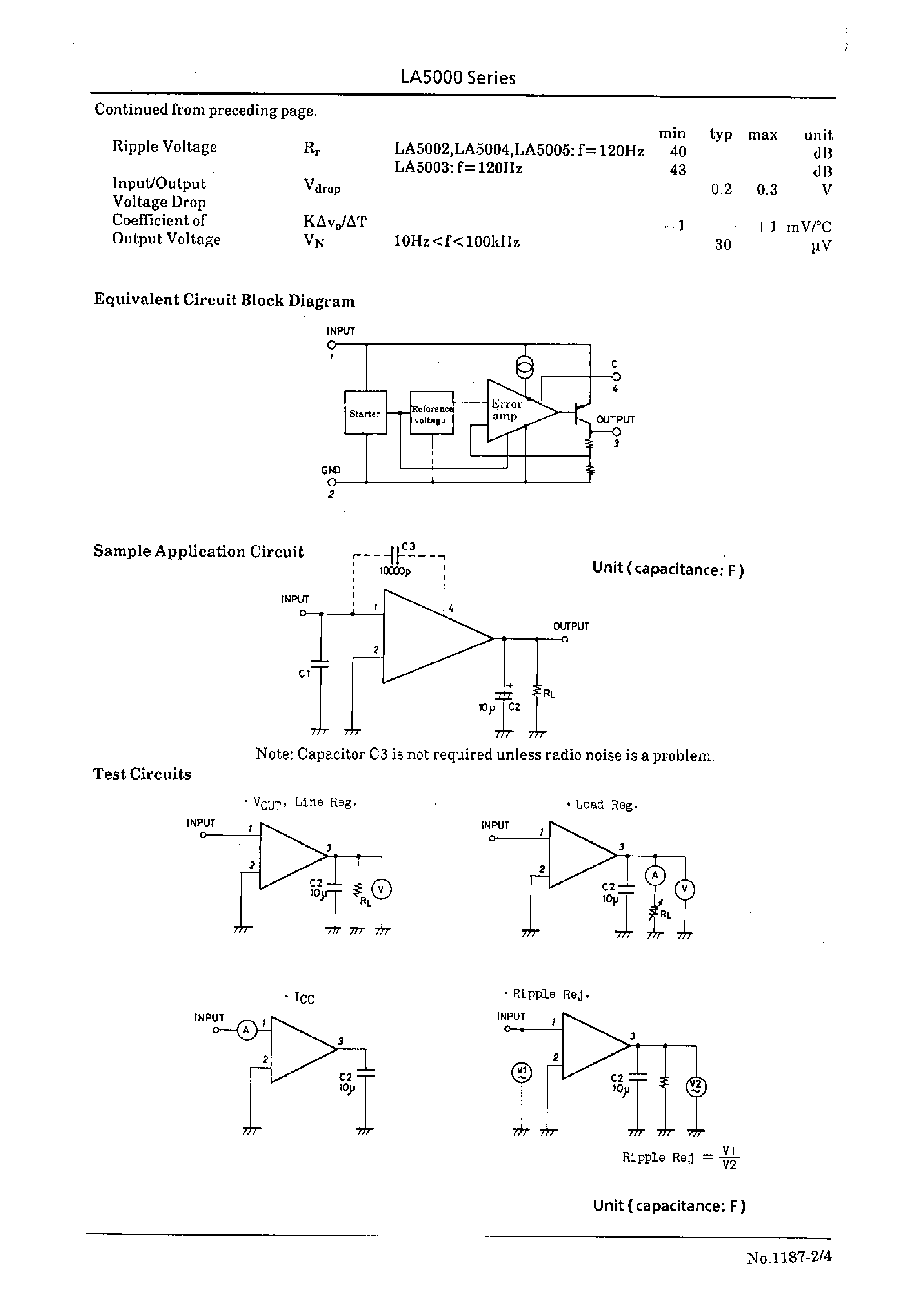 Datasheet LA5005 page 2 Datasheet LA5005 - 2 to 5V 60mA Low Saturation Voltage Regulators page 2