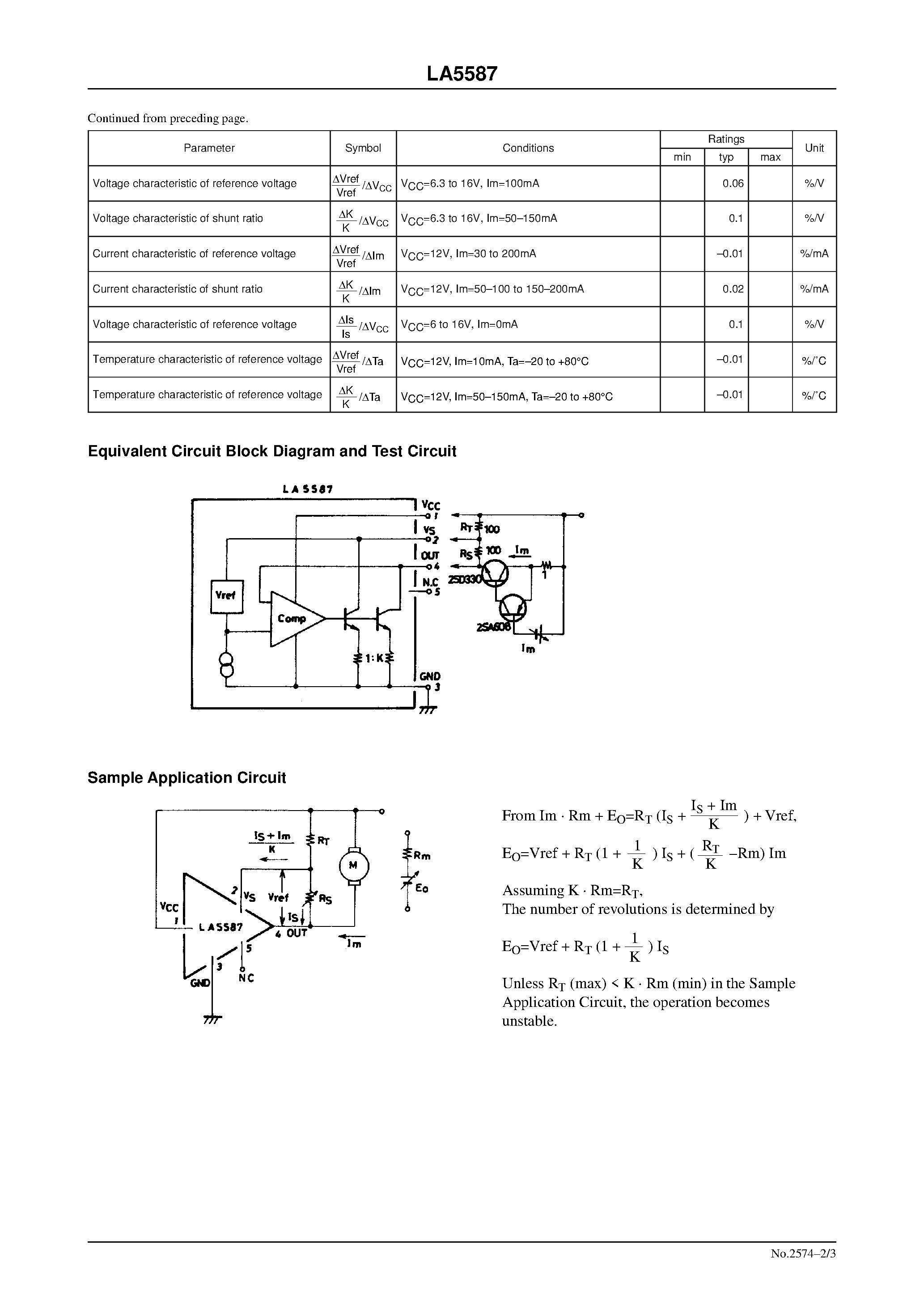 Даташит LA5587 - General-Purpose Compact DC Moter Speed Controller страница 2