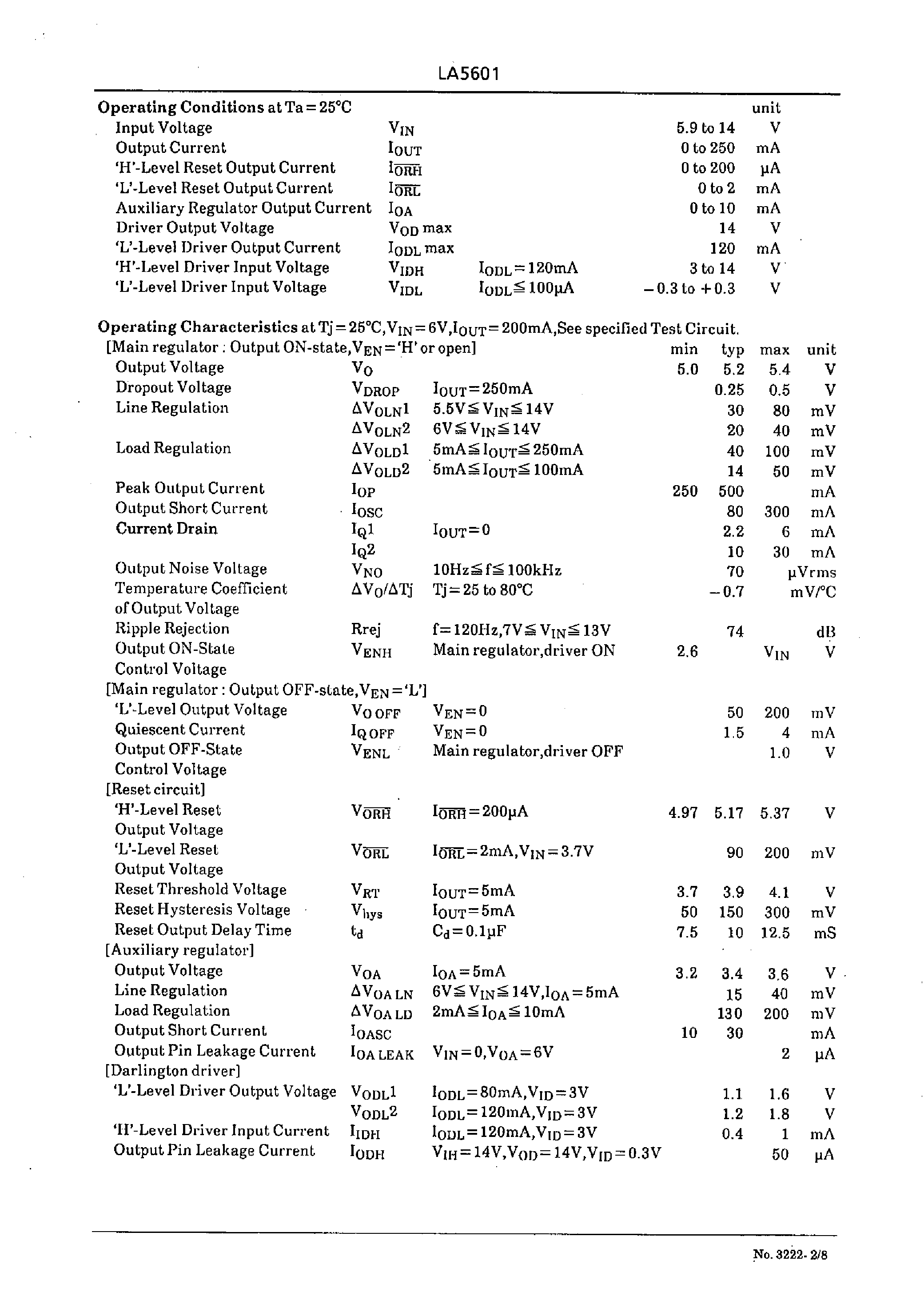 Datasheet LA5601 - Low Dropout Regulator with Reset page 2