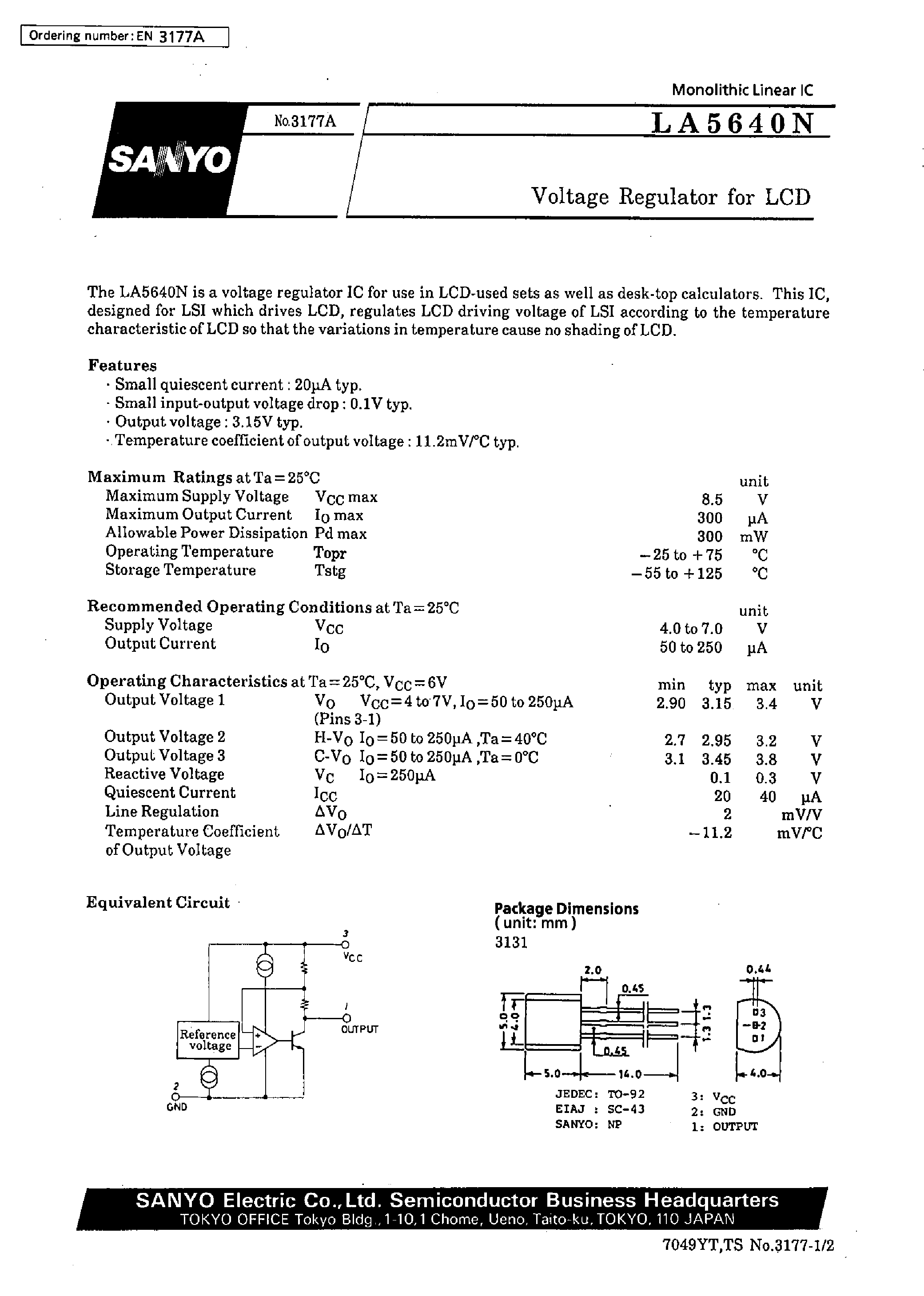 Datasheet LA5604N page 1 Datasheet LA5604N - Voltage Regulator for LCD page 1