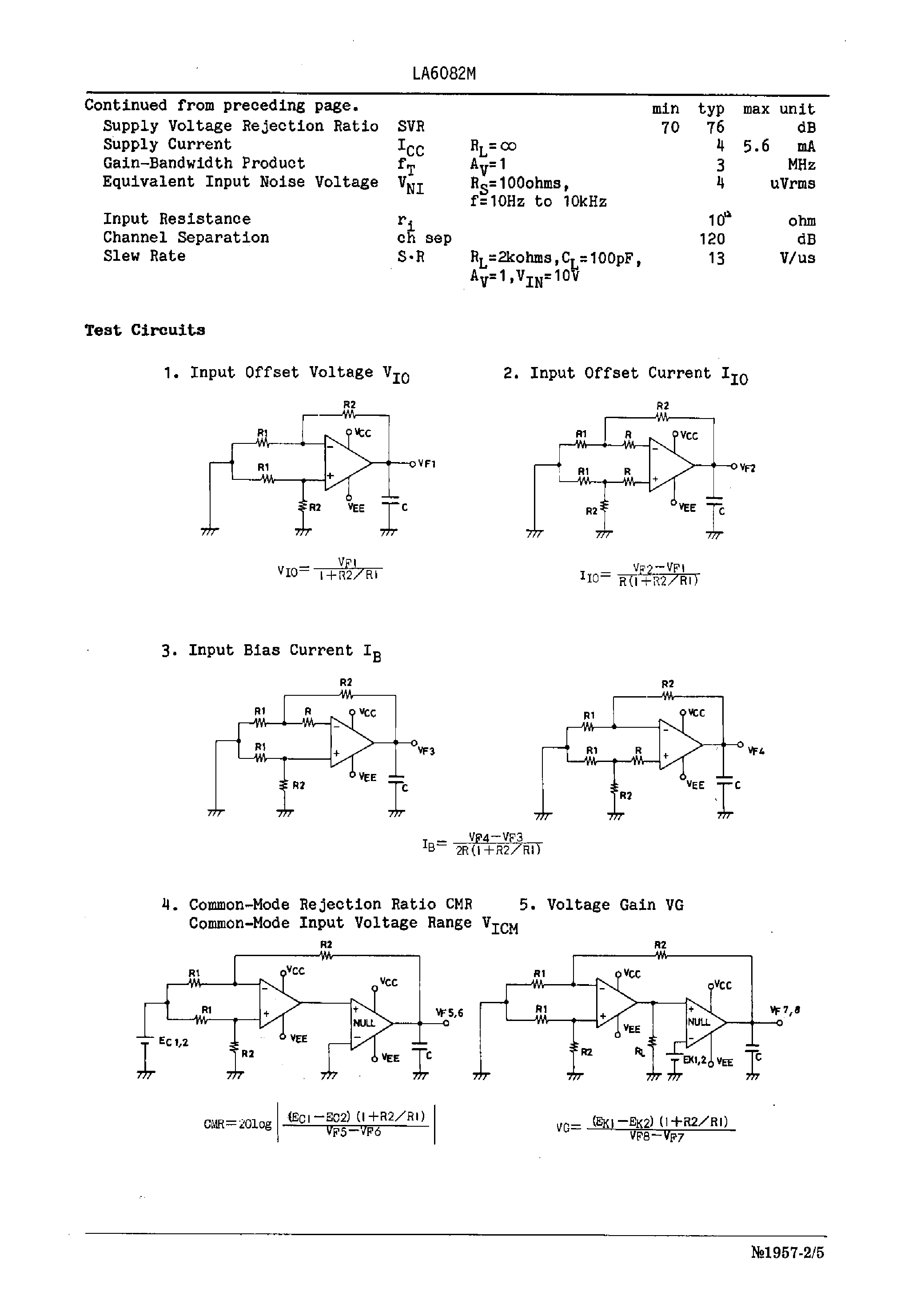 Datasheet LA6082M page 2 Datasheet LA6082M - J-FET Input Dual Operational Amplifier page 2