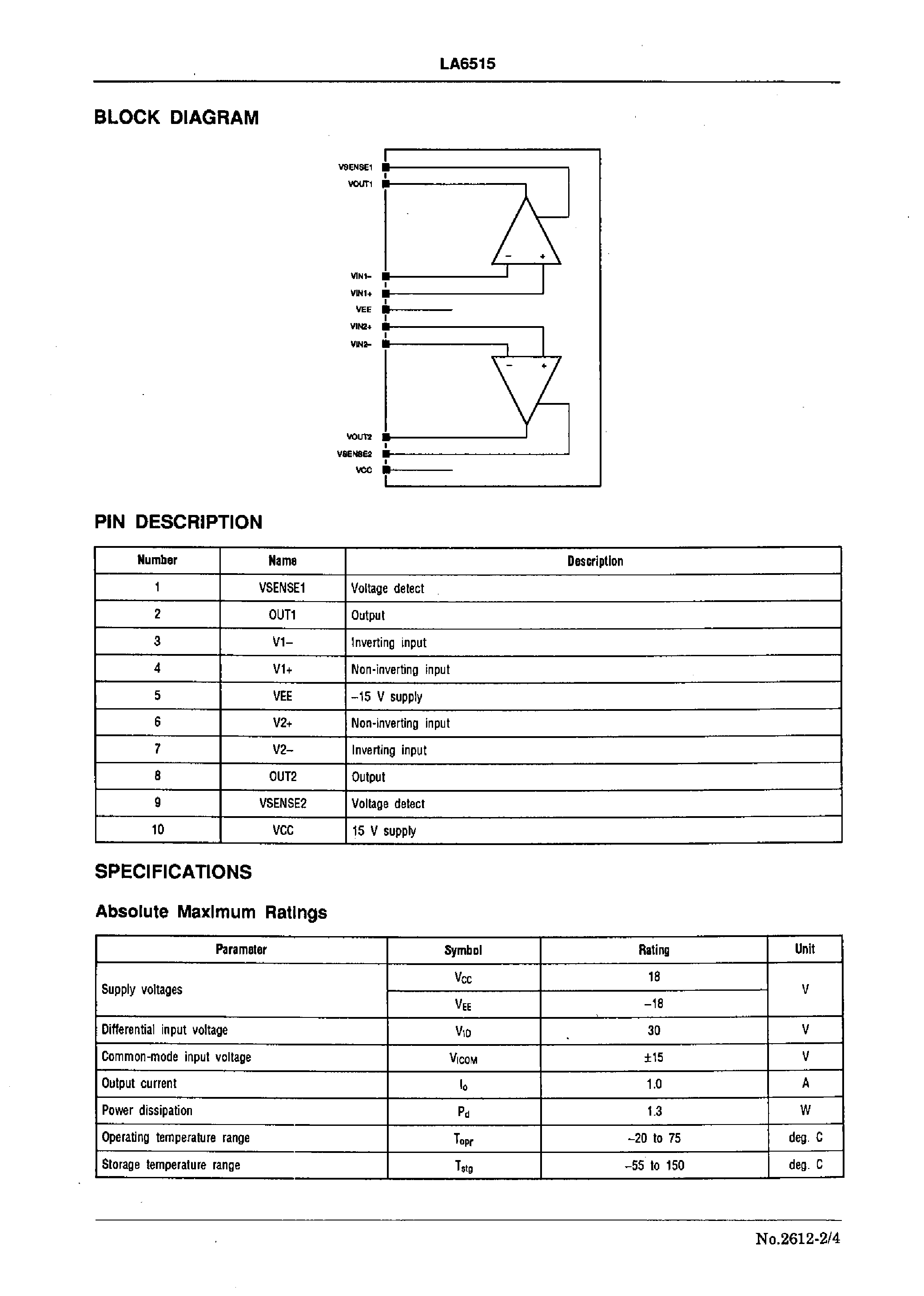 Datasheet LA6515 - 0.5A Power Operational Amplifier page 2