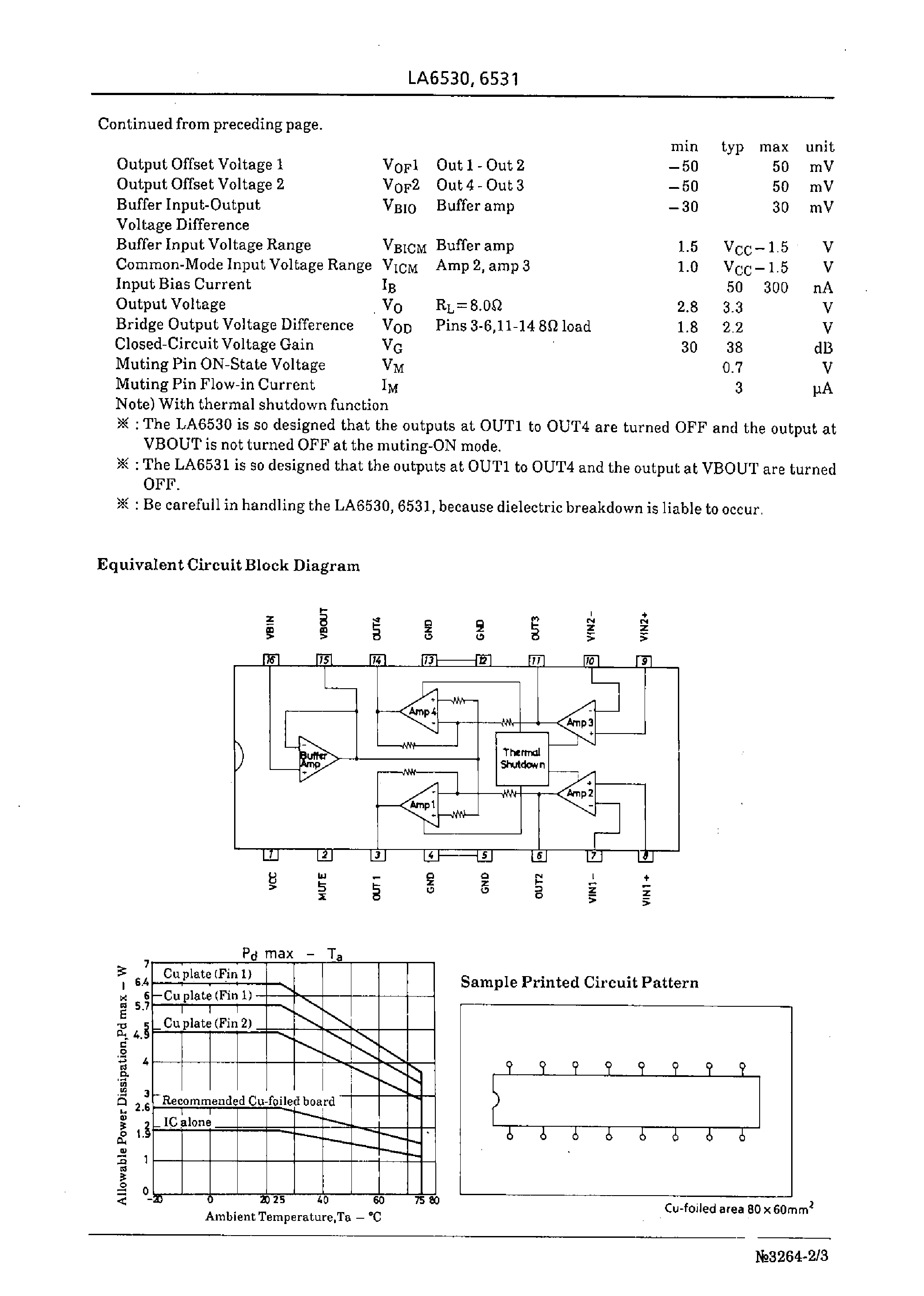Datasheet LA6530 - 2-Channel BTL-Use Drivers page 2