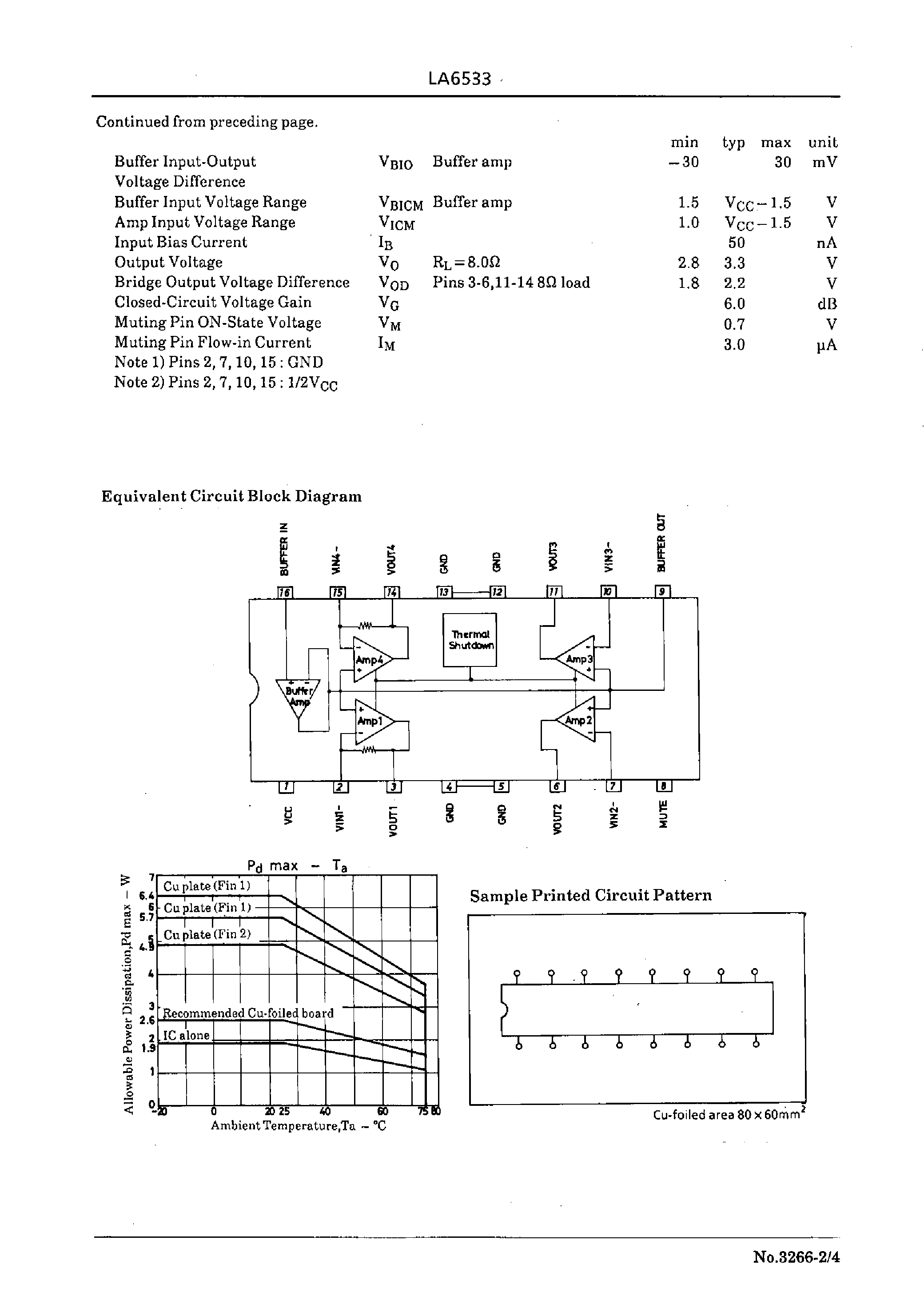 Даташит LA6533 - 2-Channel BTL-Use or 4-Channel Driver страница 2