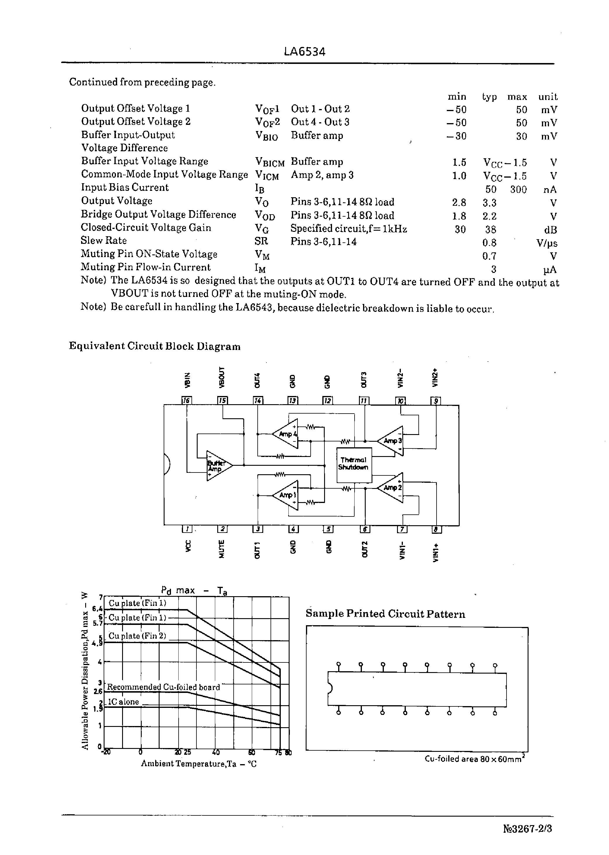Datasheet LA6534 - 2-Channel BTL-Use Driver page 2