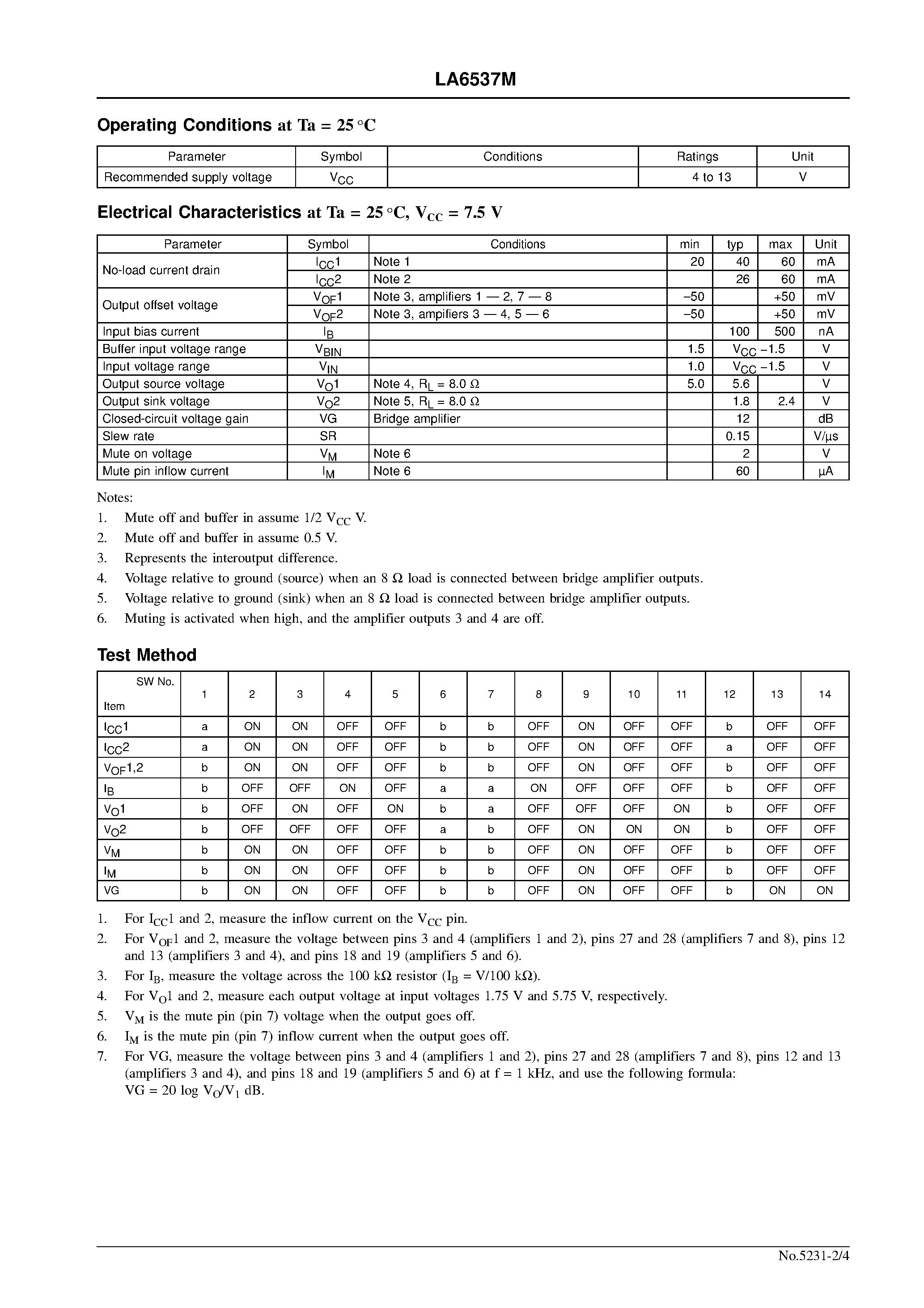 Datasheet LA6537M - 4-channel Bridge Driver for CD and CD-ROMs page 2
