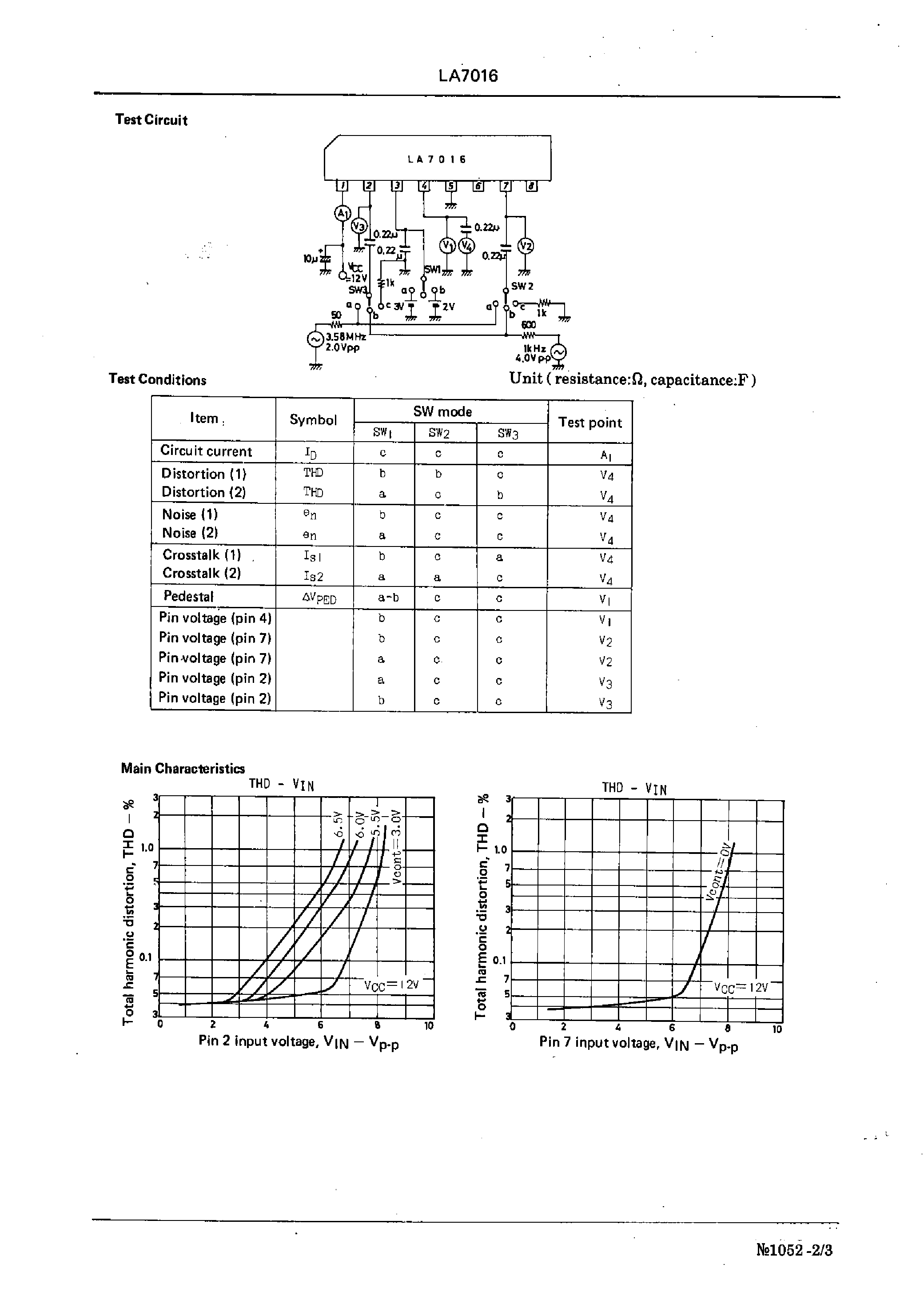 Datasheet LA7016 page 2 Datasheet LA7016 - VCR Electronic Switch page 2