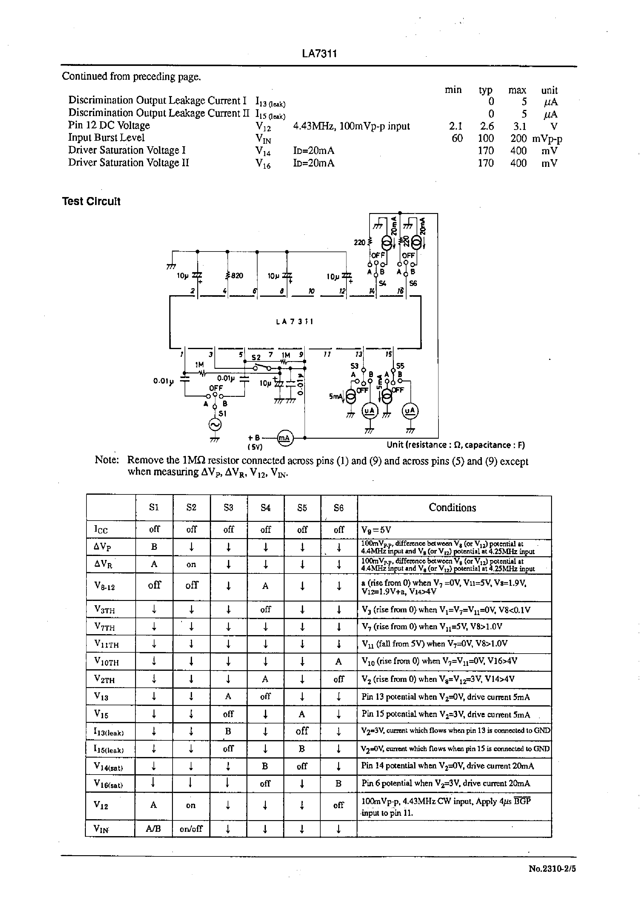 Datasheet LA7311 page 2 Datasheet LA7311 - VTR-Use PAL/Secam Discriminator S-VHS Discriminator page 2