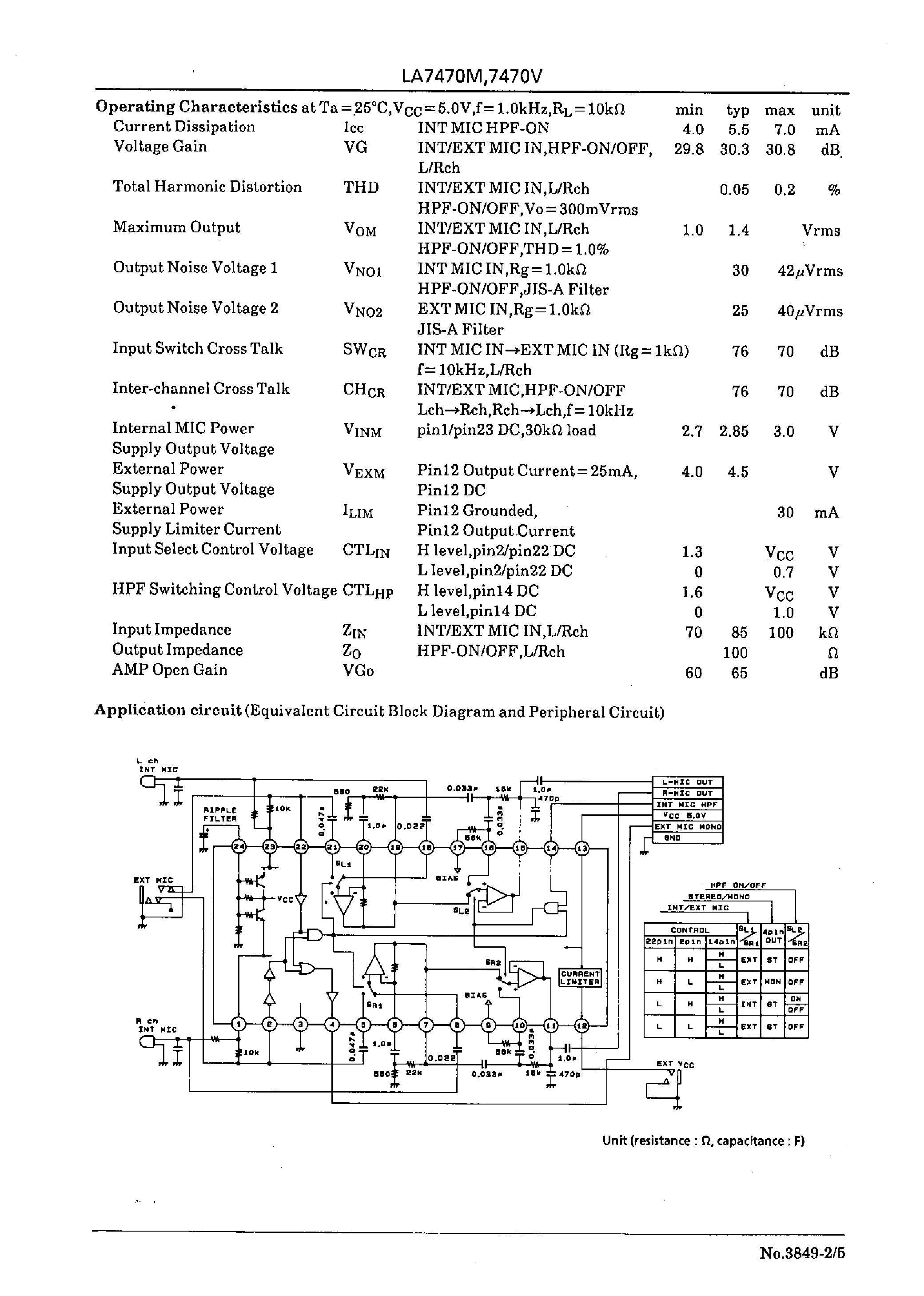 Datasheet LA7470V - Video camera 2-channel microphone AMPs page 2
