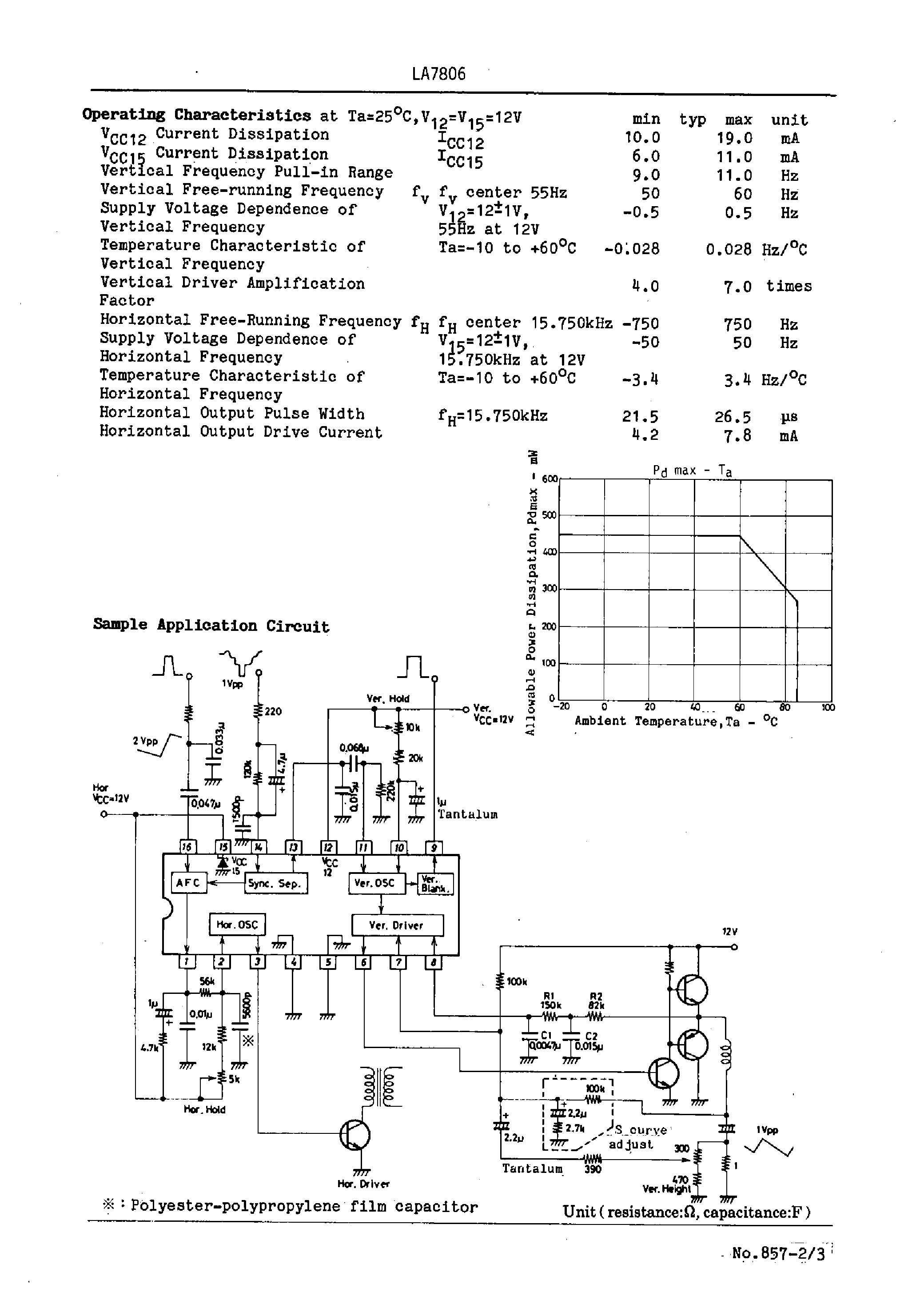 Даташит на микросхему LA7806 страница 2 Даташит LA7806 - B/W TV Synchronization / Deflection Circuit страница 2