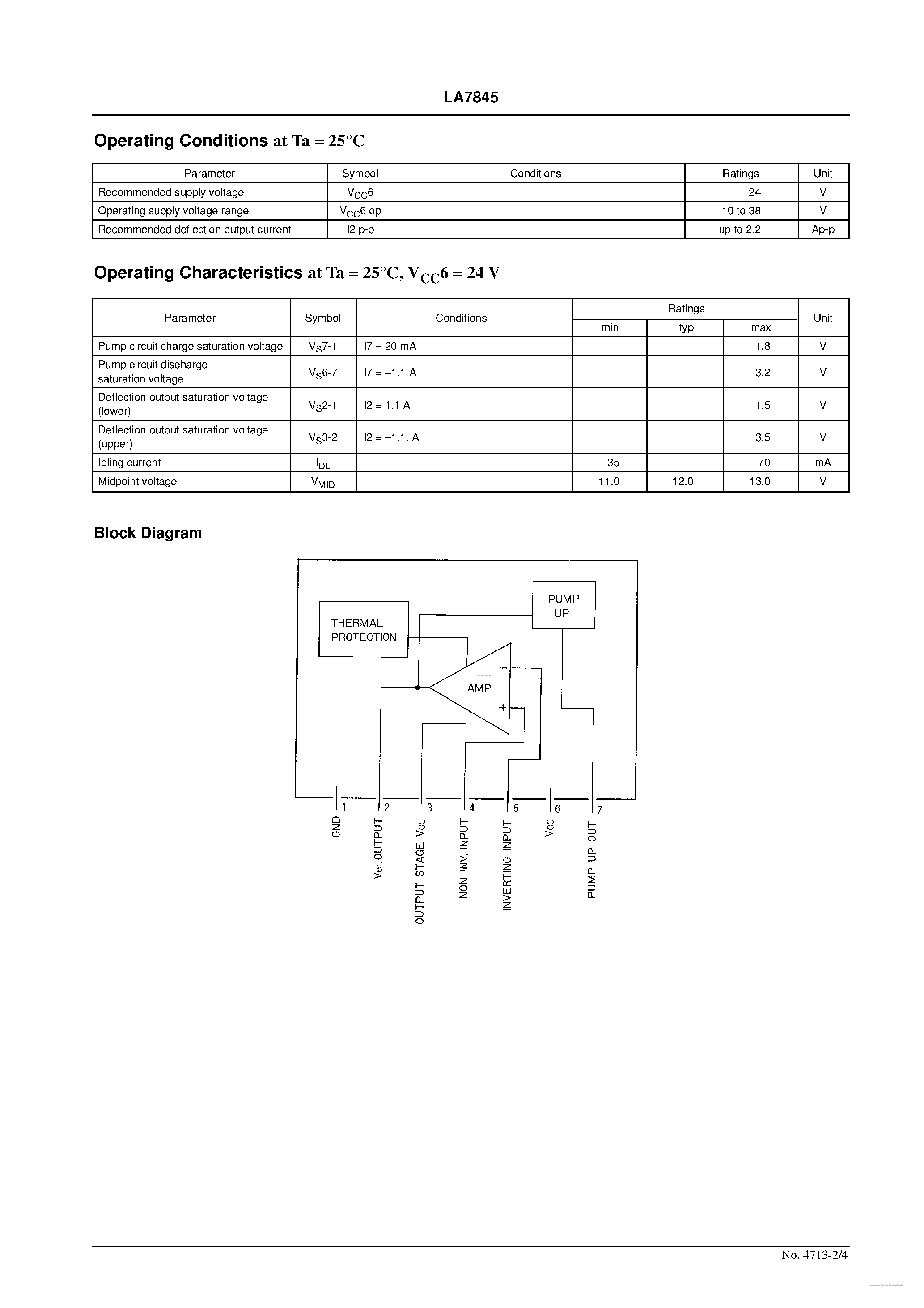 Даташит на микросхему LA7845 страница 2 Даташит LA7845 - Vertical Deflection Output Circuit страница 2