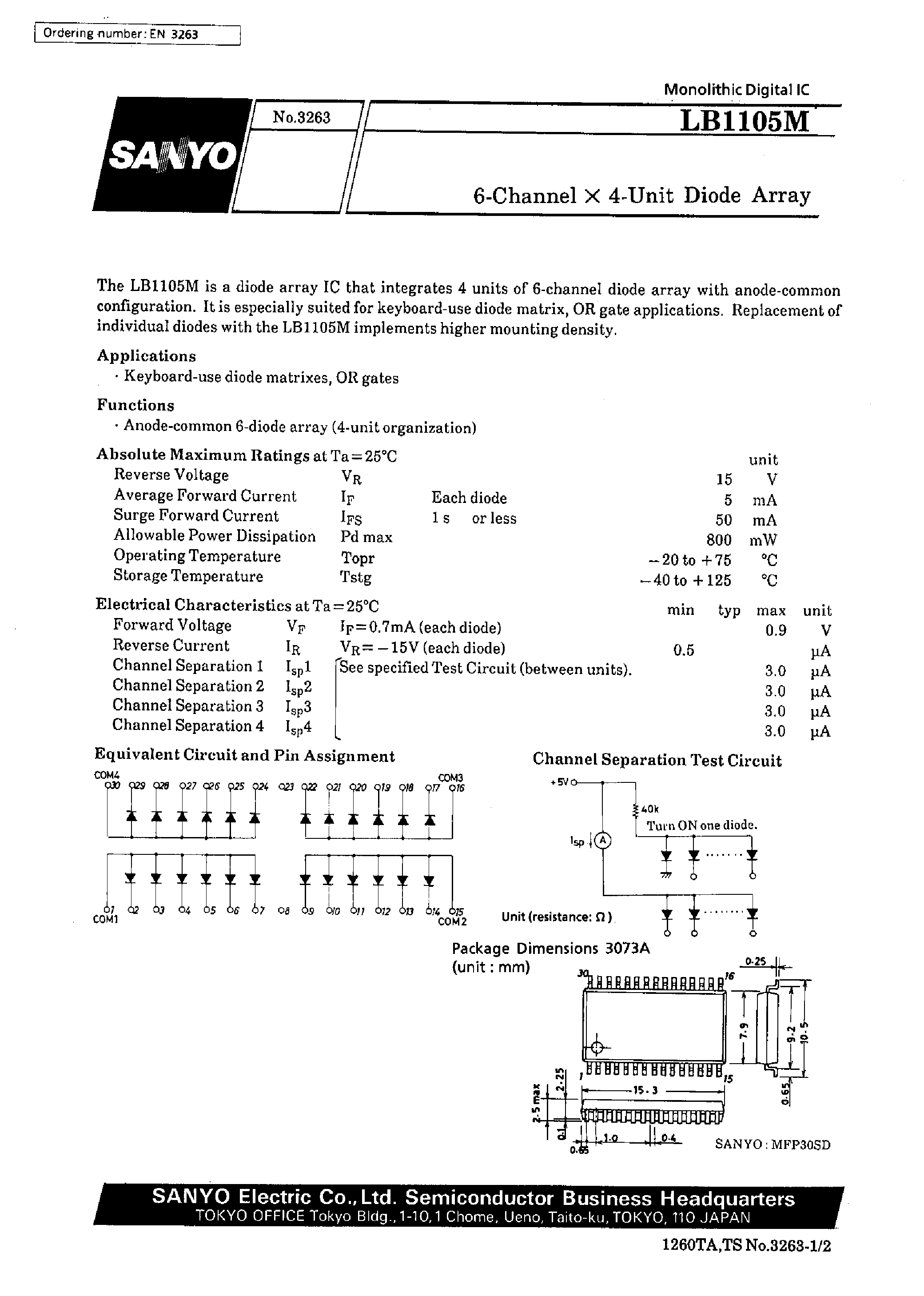 Datasheet LB1105M - 6-Channel X 4-Unit Diode Array page 1
