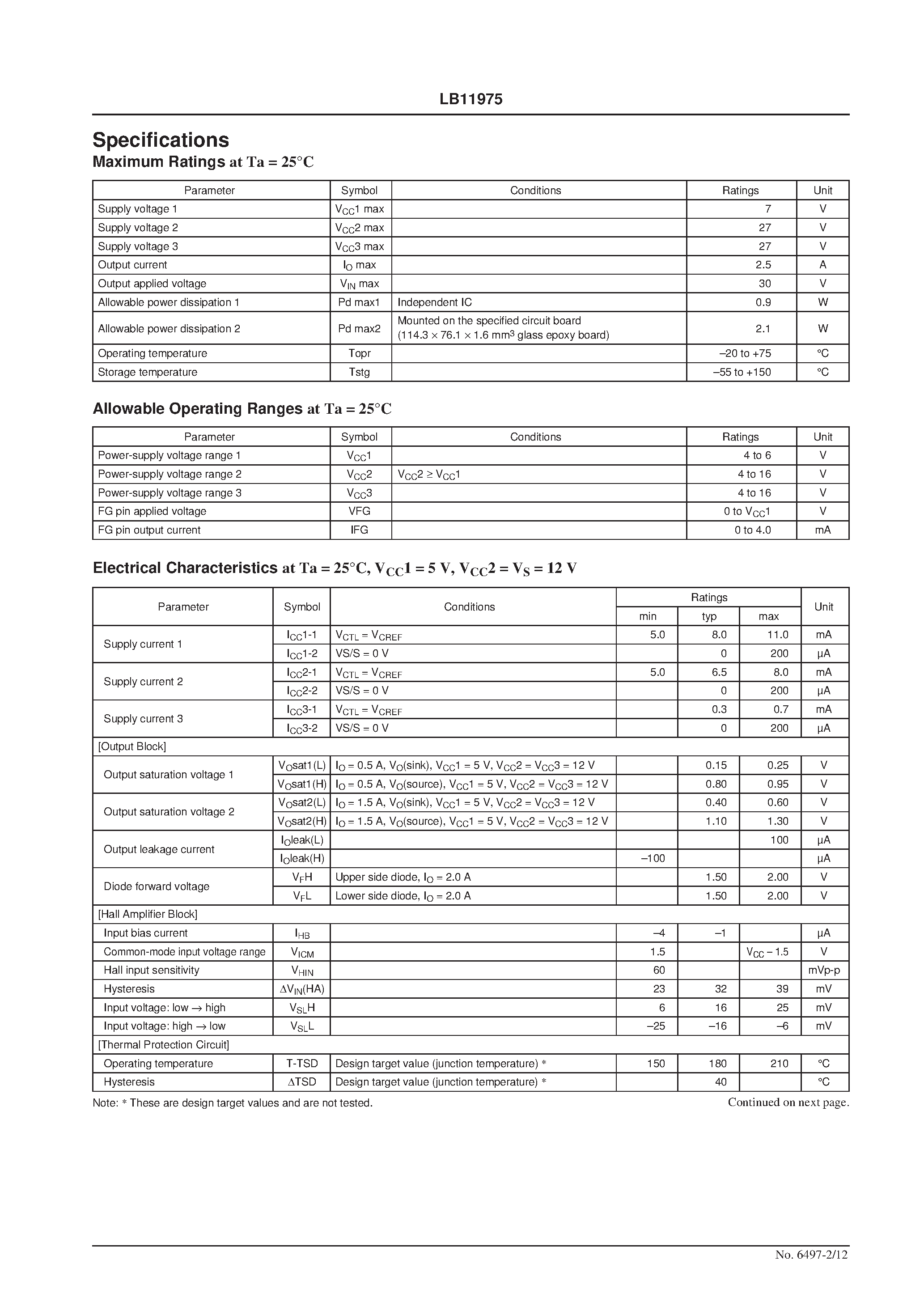 Datasheet LB11975 - High-Speed CD-ROM Spindle Motor Driver IC page 2