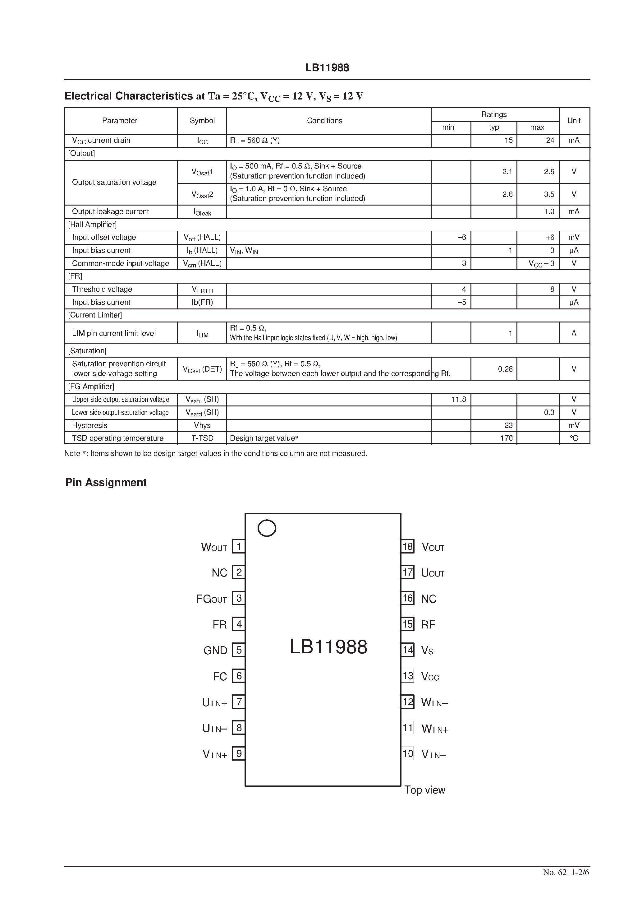Datasheet LB11988 - Refrigerator Fan Motor Driver page 2