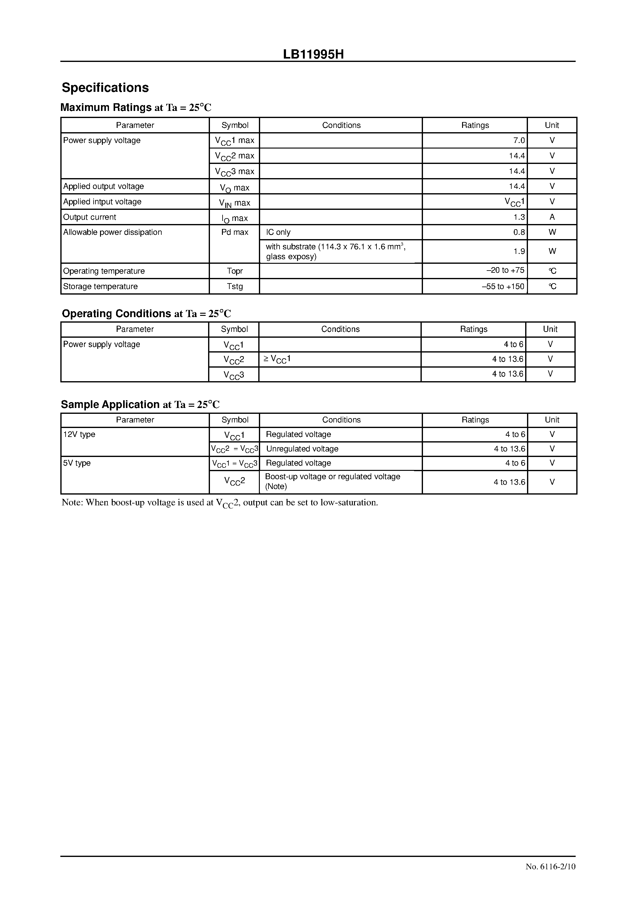 Datasheet LB11995H page 2 Datasheet LB11995H - Three-Phase Brushless Motor Driver for CD-ROM Spindle Drive page 2