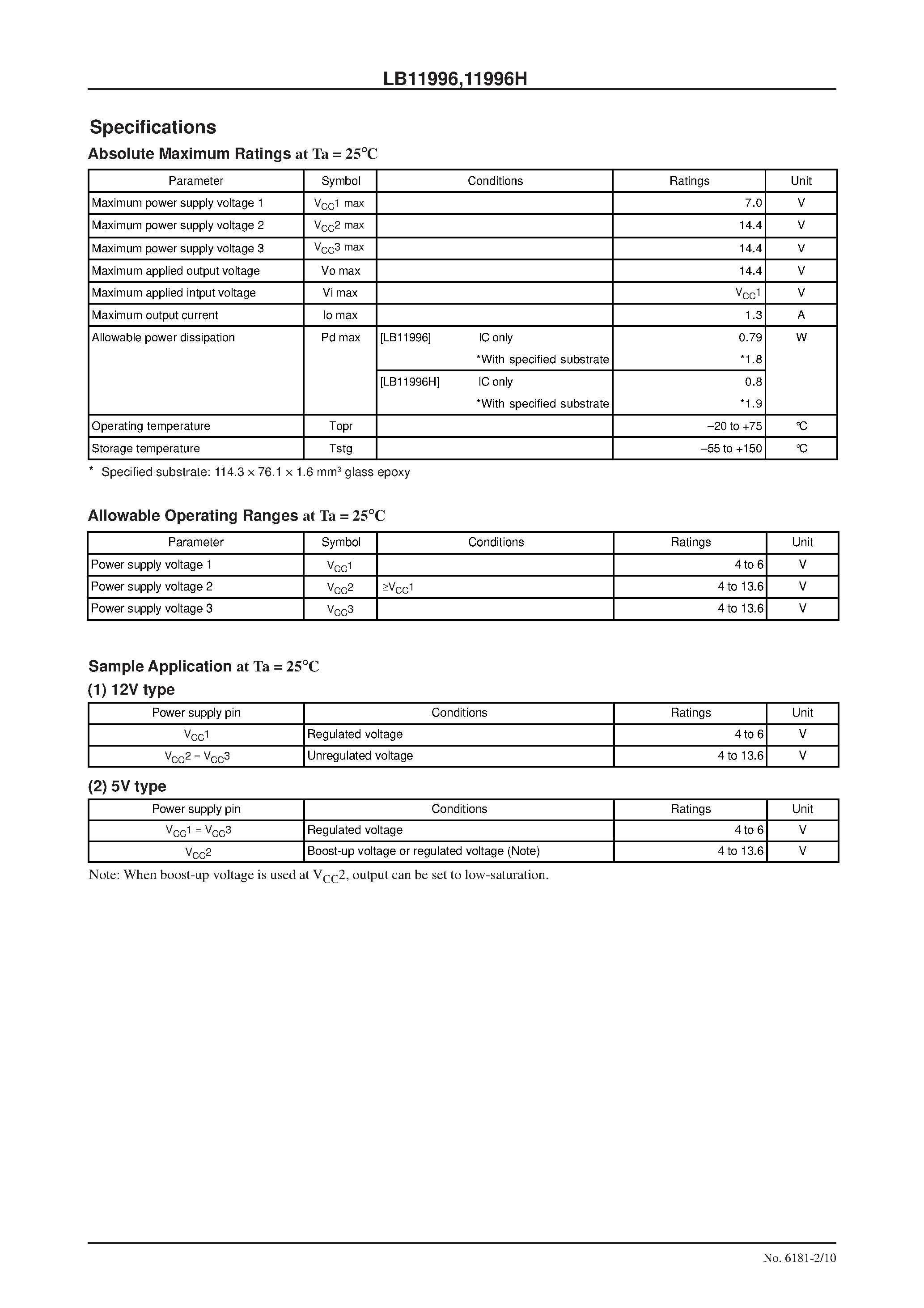 Datasheet LB11996 page 2 Datasheet LB11996 - Three-Phase Brushless Motor Driver for CD-ROM Spindle Motor Driver page 2