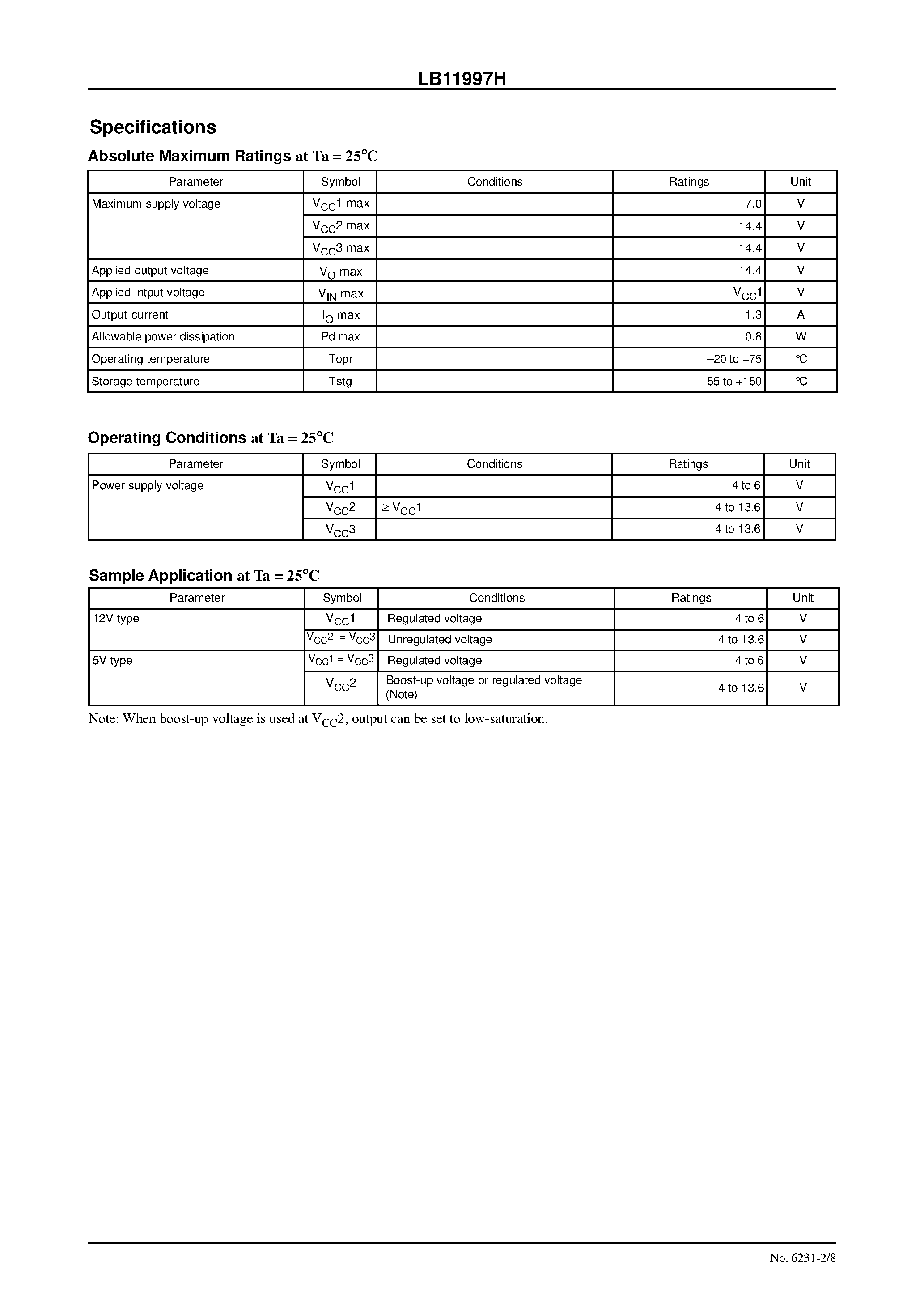 Datasheet LB11997H page 2 Datasheet LB11997H - Three-Phase Brushless Motor Driver for CD-ROM Spindle Drive page 2