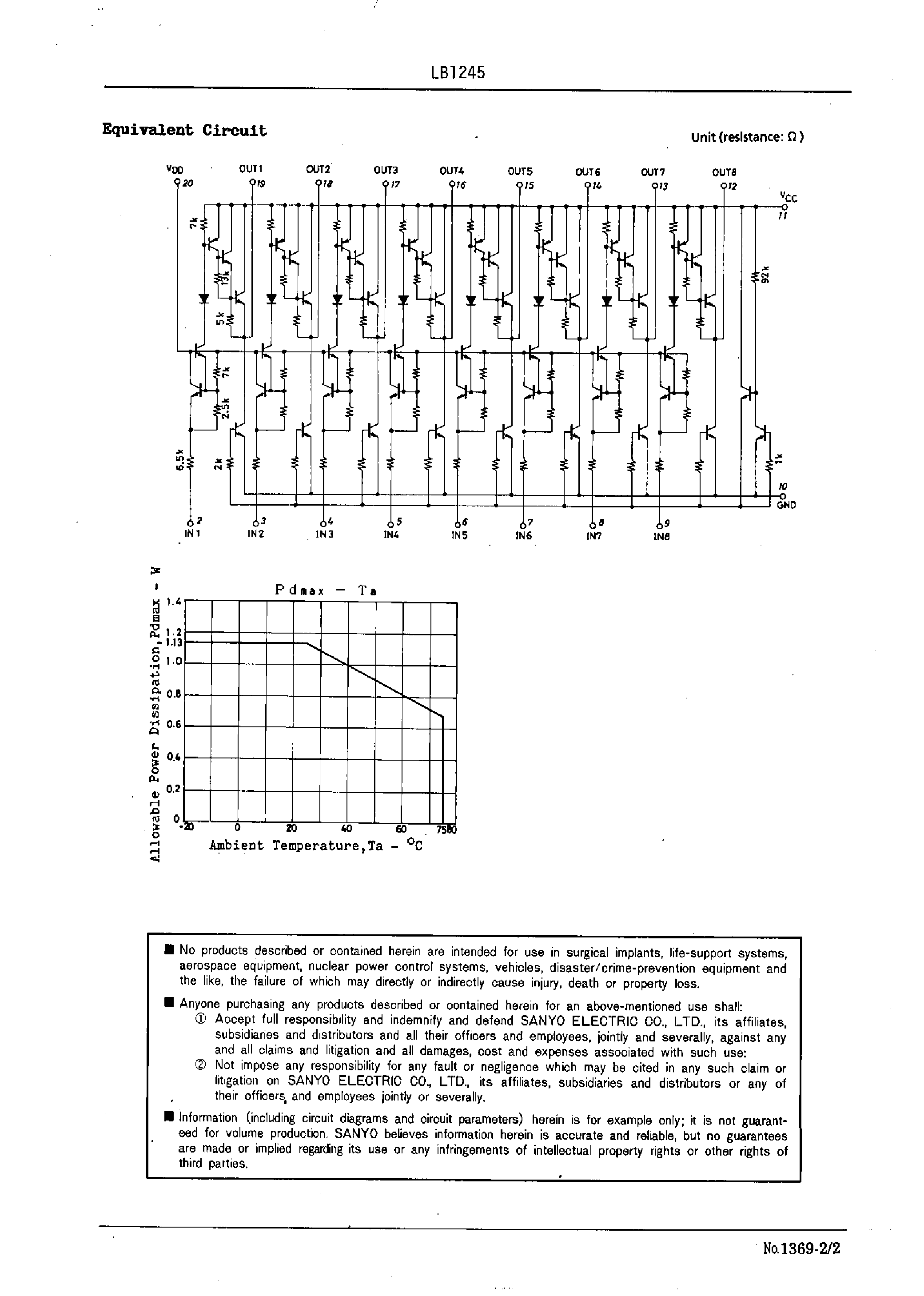 Даташит LB1245 - Active-Low Input Fluorescent Display Tube Driver страница 2