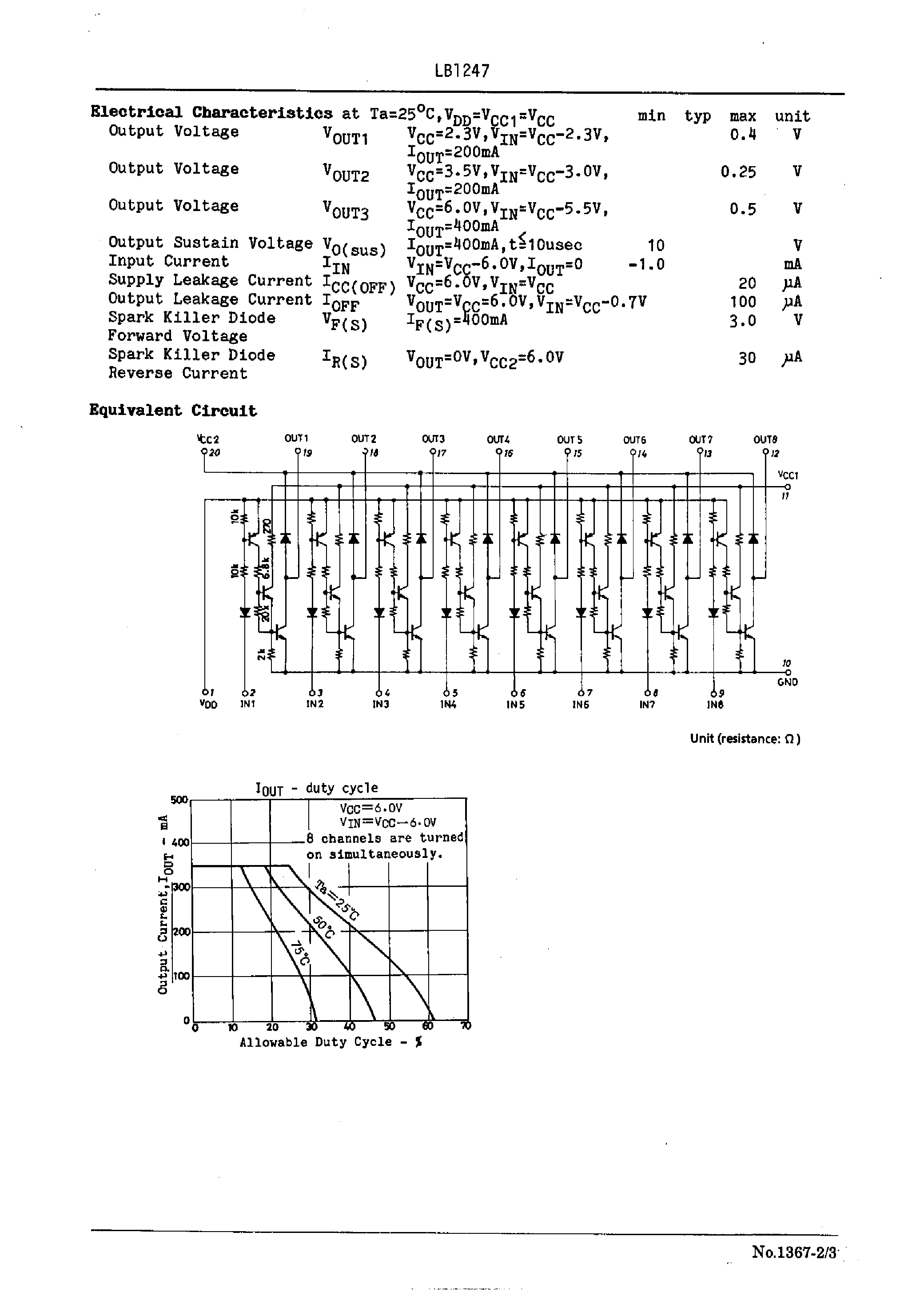 Даташит LB1247 - Active-Low Input /8-Unit / High-Current / Low-Saturation Driver страница 2
