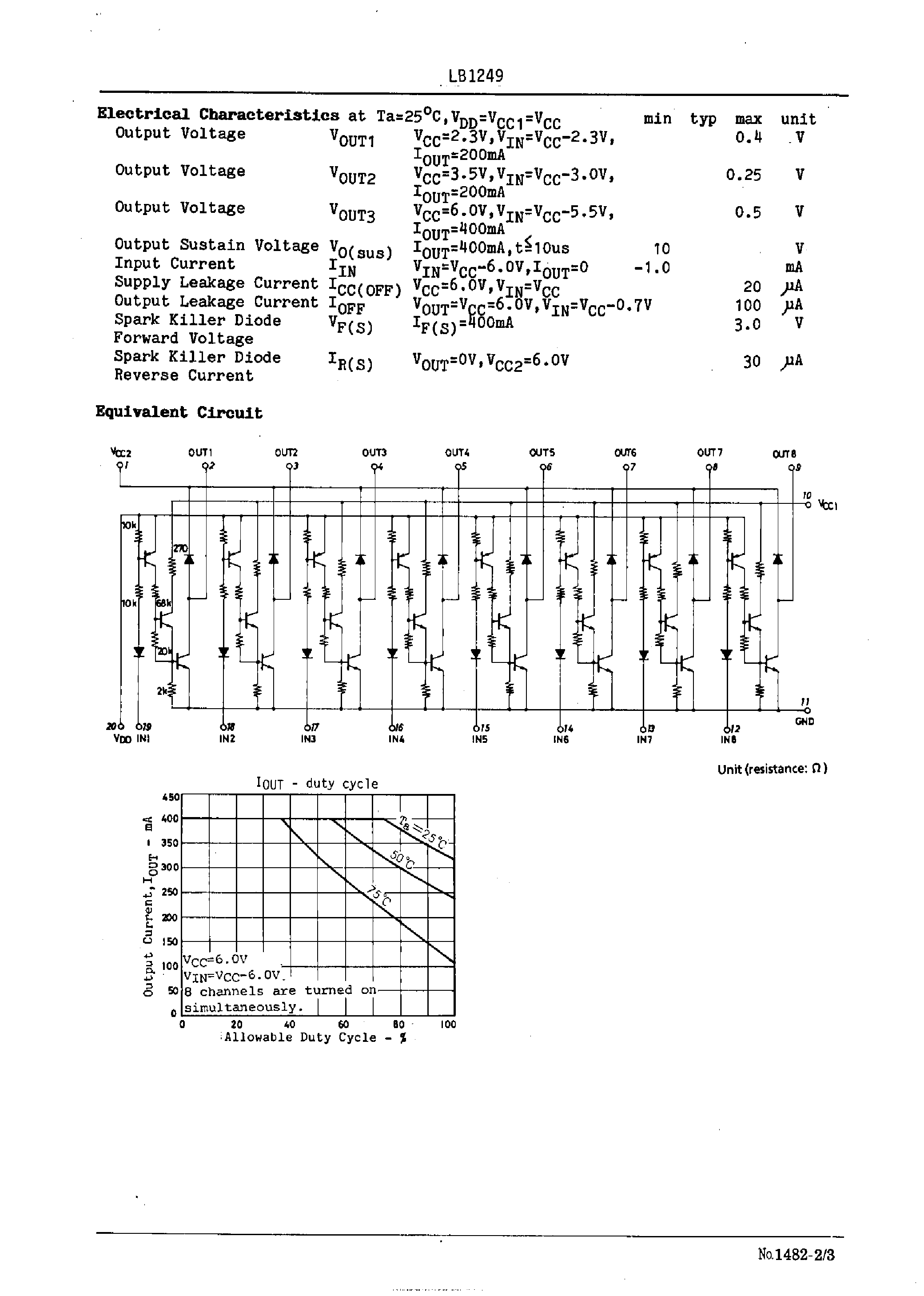 Даташит LB1249 - Active-Low Input /8-Unit / High-Current / Low-Saturation Driver страница 2