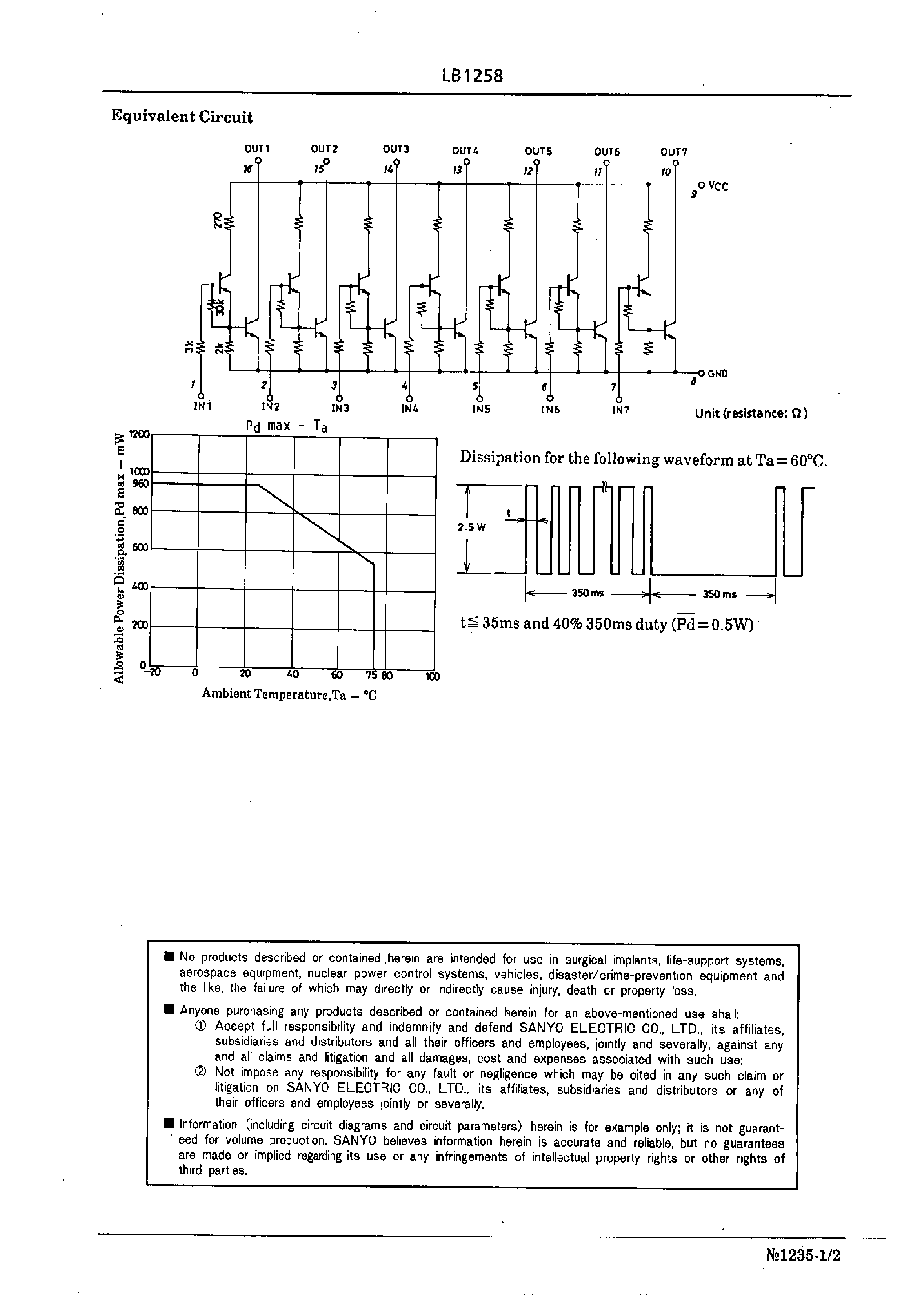 Datasheet LB1258 page 2 Datasheet LB1258 - 7-Unit / Low-Saturation Driver page 2