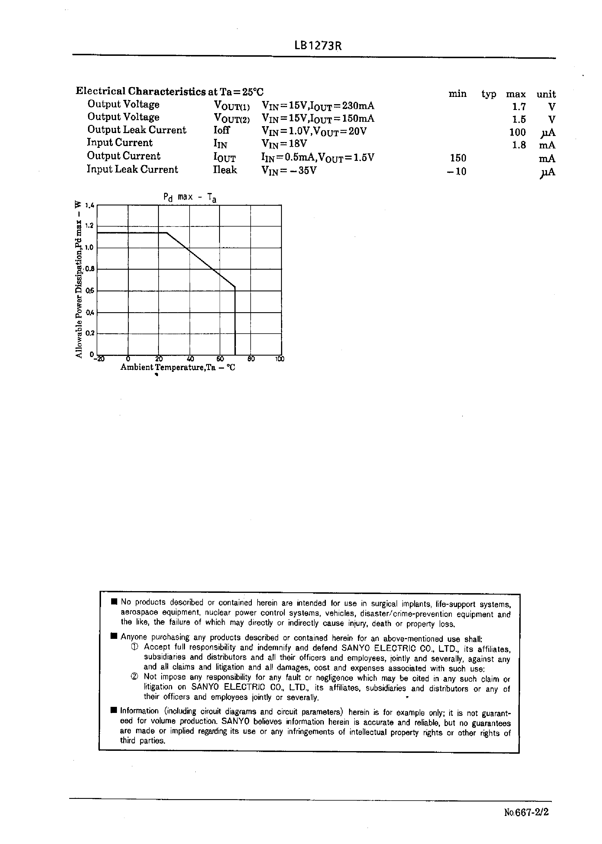 Datasheet LB1273R - 6-Unit / Darlington Transistor Array page 2