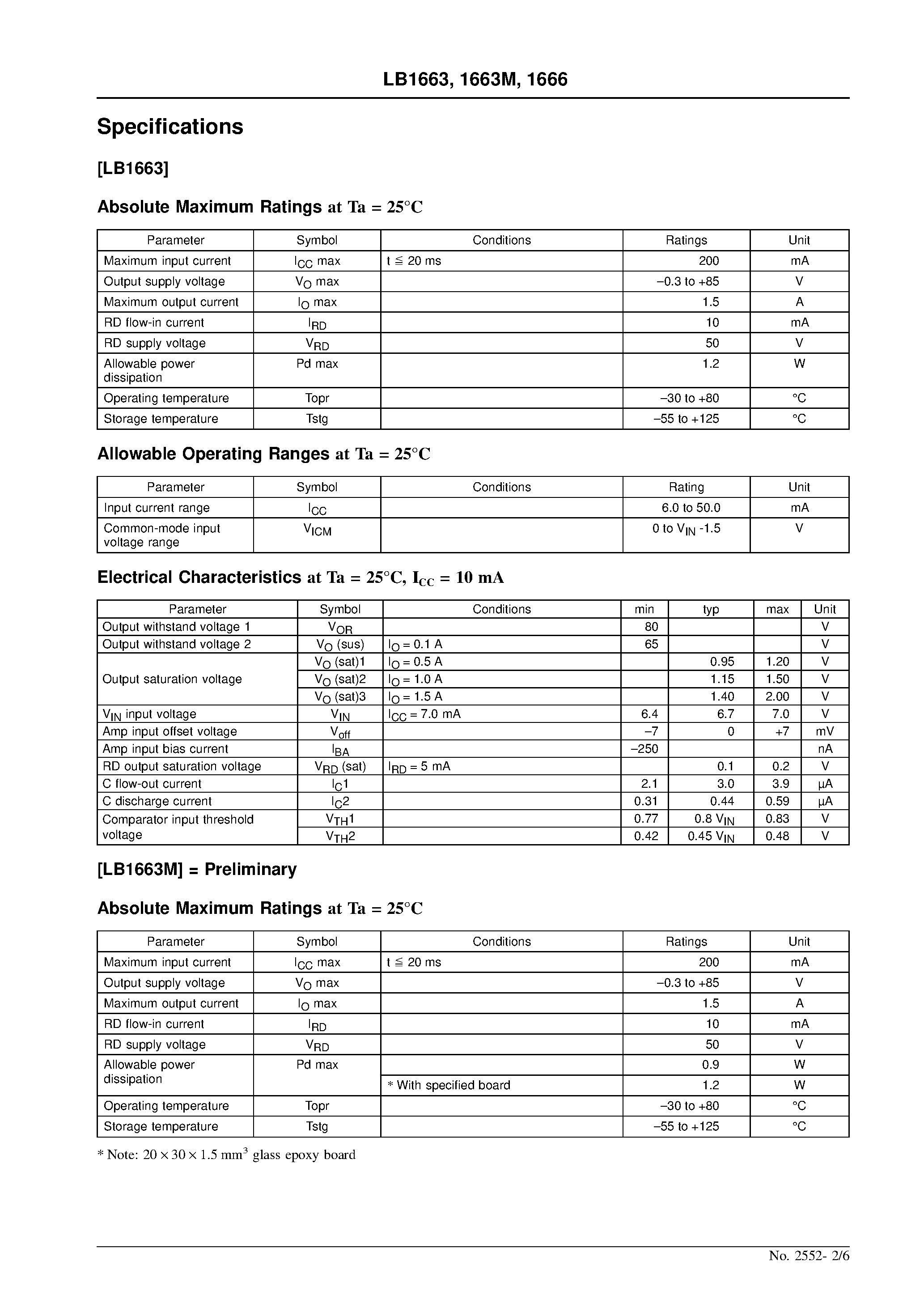 Datasheet LB1663 - 2-Phase Unipolar Brushless Motor Drivers page 2