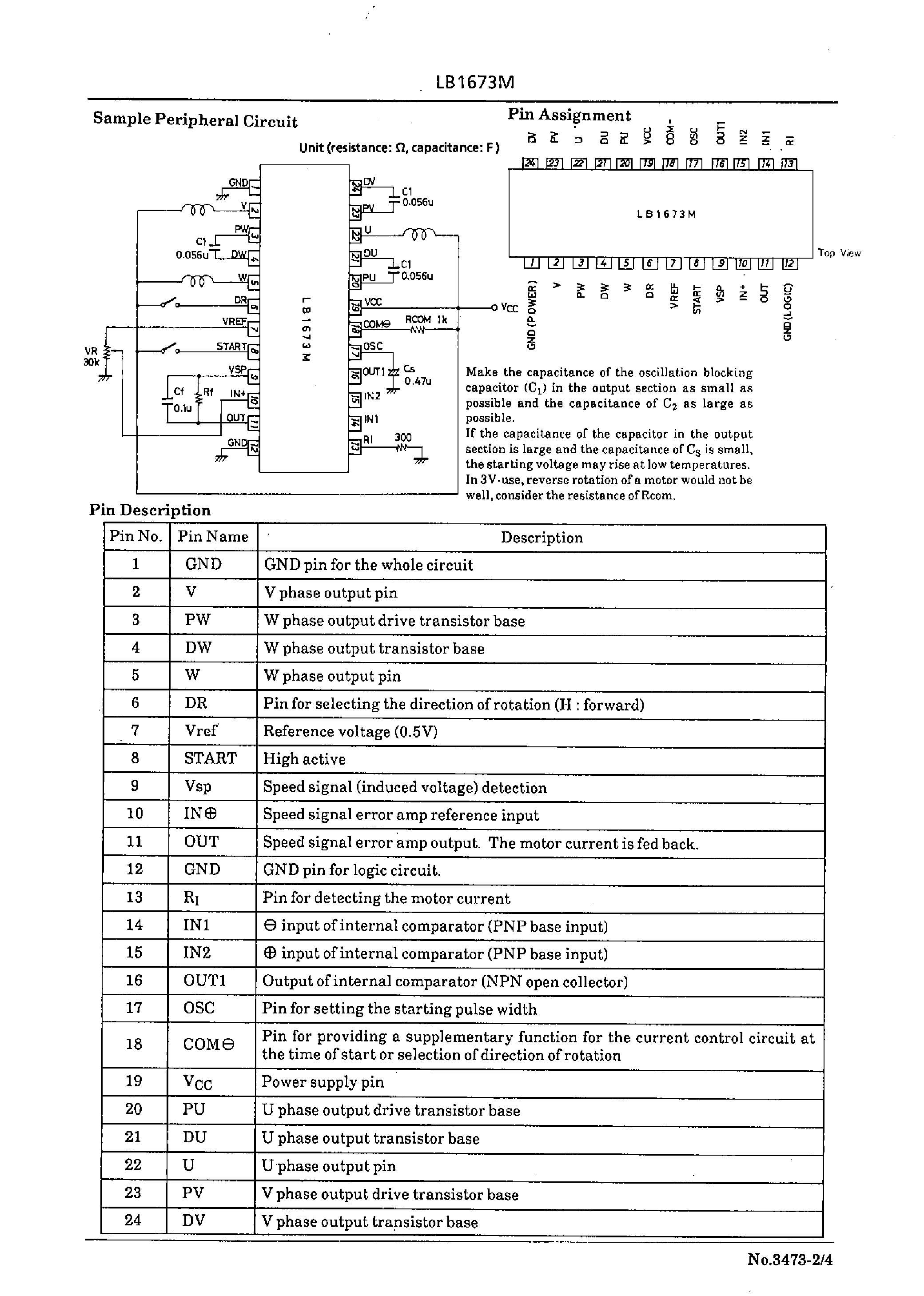 Datasheet LB1673M - 3-Phase Brushless / Sensorless Motor Driver page 2