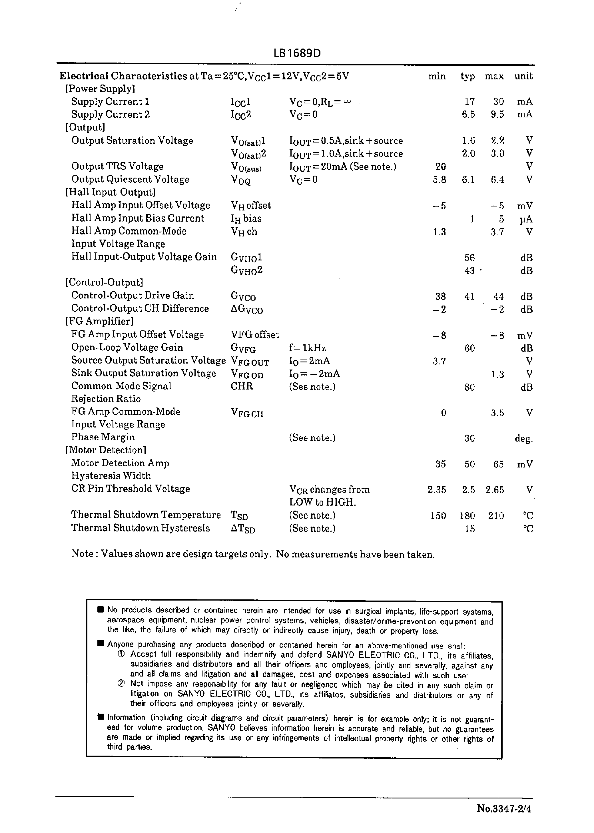 Datasheet LB1689D - 3-Phase Brushless Motor Driver page 2