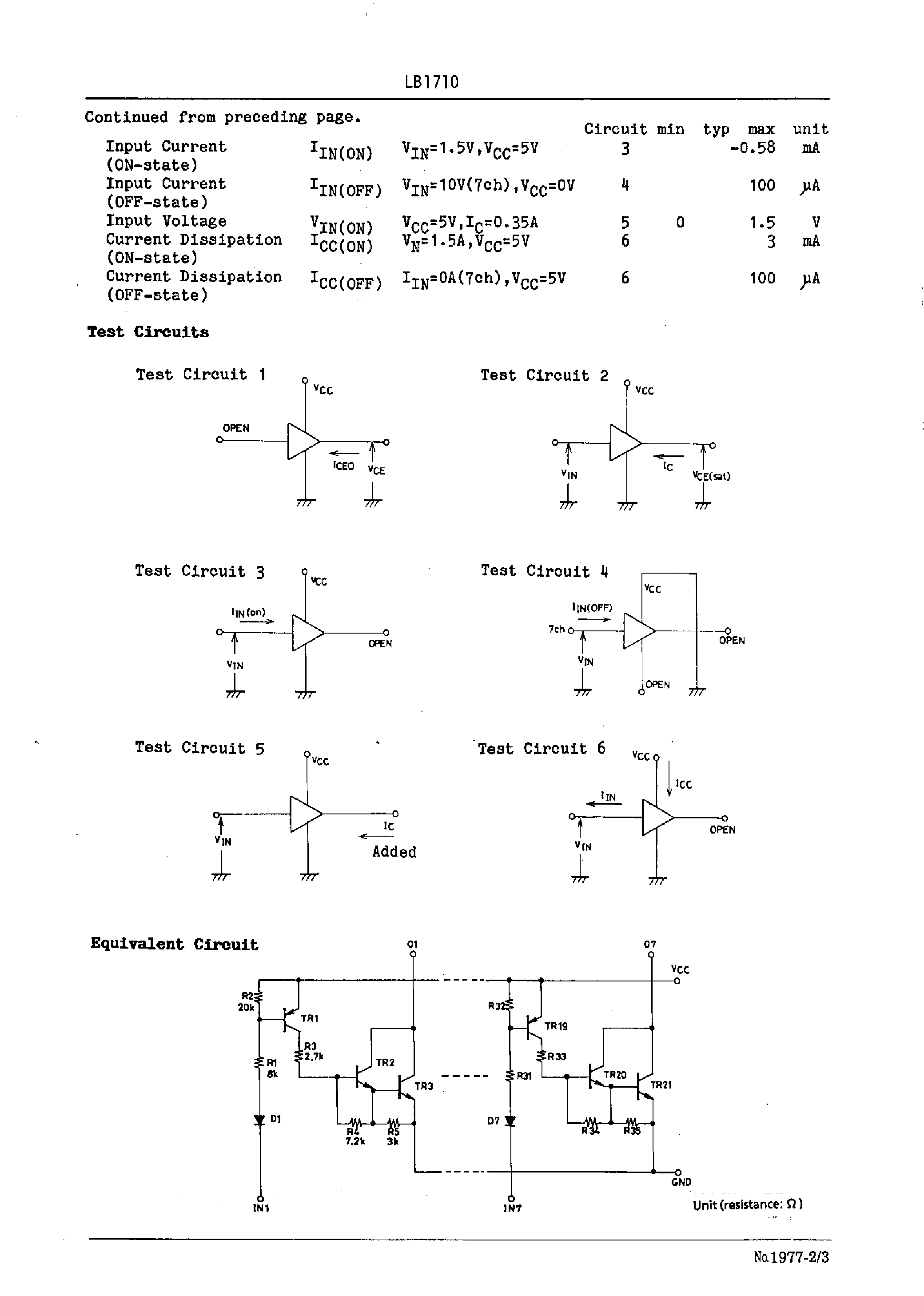 Даташит LB1710 - Low-Active / 7-Unit / Darlington Transistor Array страница 2