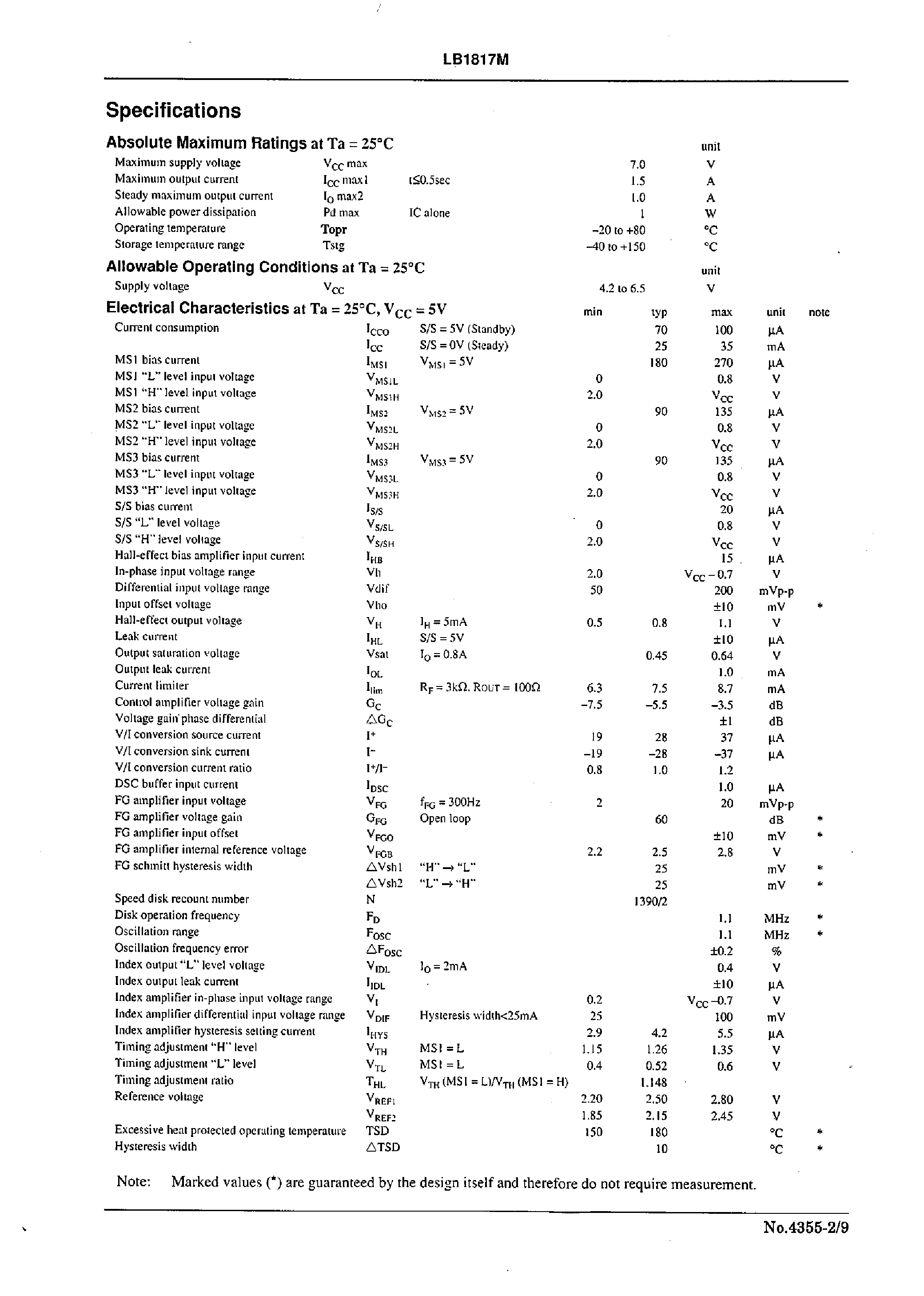 Даташит на микросхему LB1817M страница 2 Даташит LB1817M - FDD Spindle Motor Driver страница 2