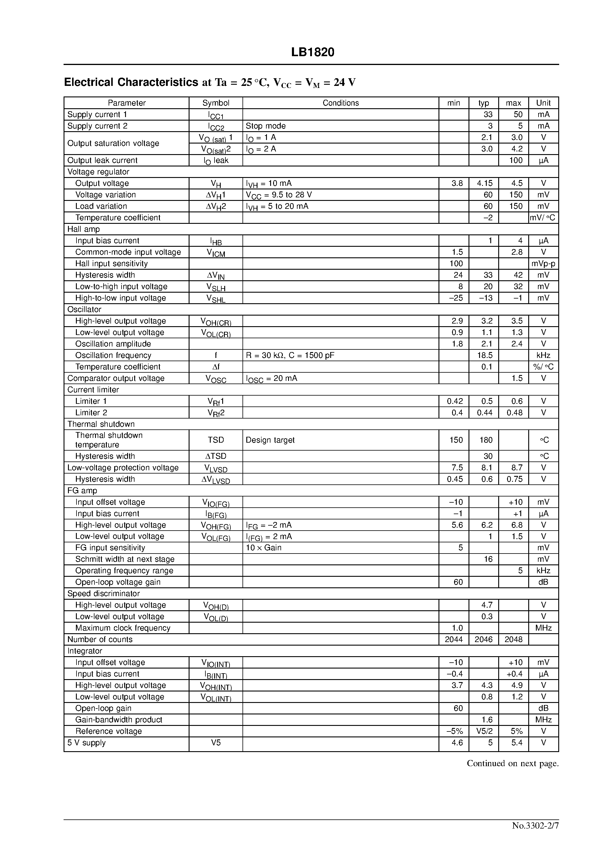 Datasheet LB1820 - Office Automation-Use 3-Phase Brushless Motor Driver page 2