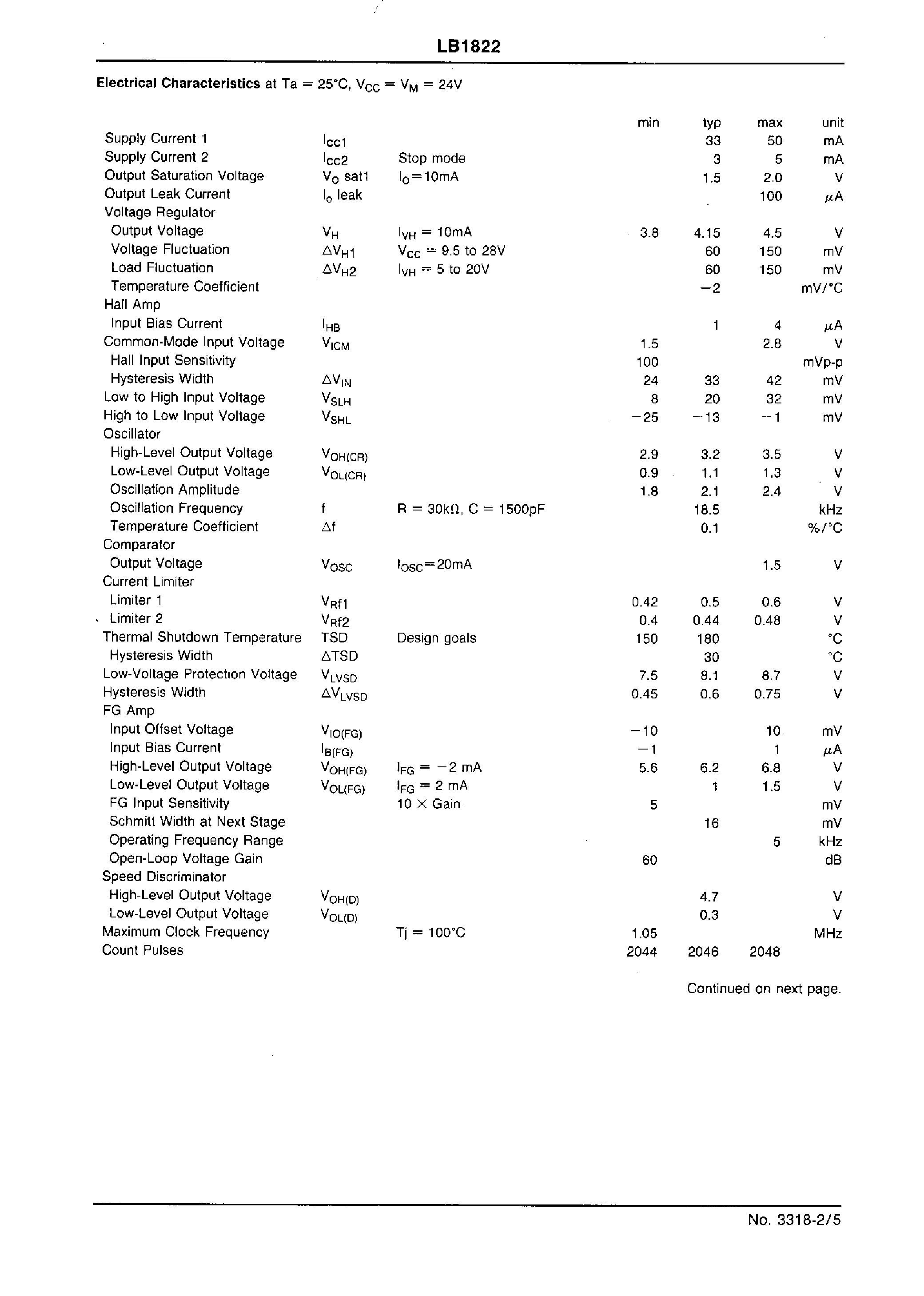 Datasheet LB1822 - 3-phase Brushless Motor Predriver with Digital Speed Control page 2